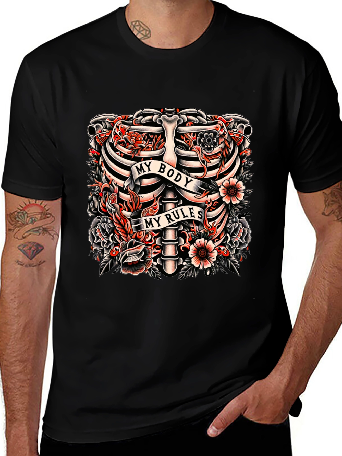 My Body My Rules Ribcage Tattoo Graphic T-Shirt