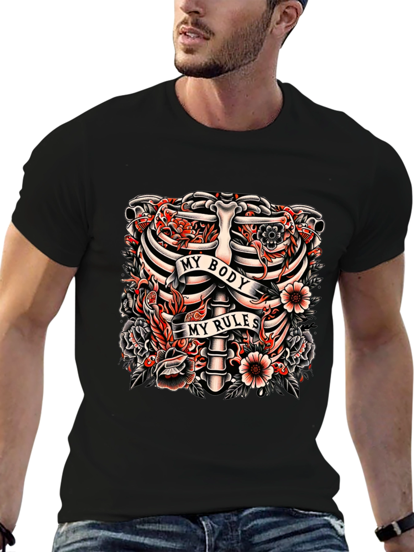 My Body My Rules Ribcage Tattoo Graphic T-Shirt