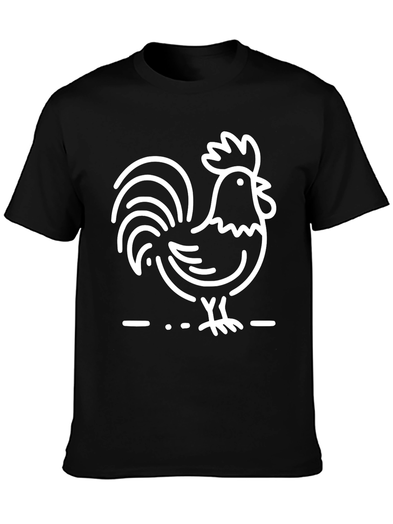 Black T-Shirt with White Rooster Graphic