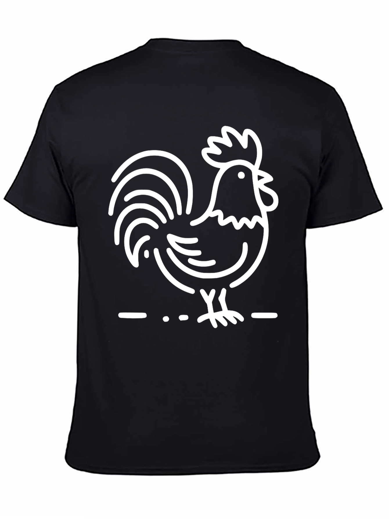 Black T-Shirt with White Rooster Graphic