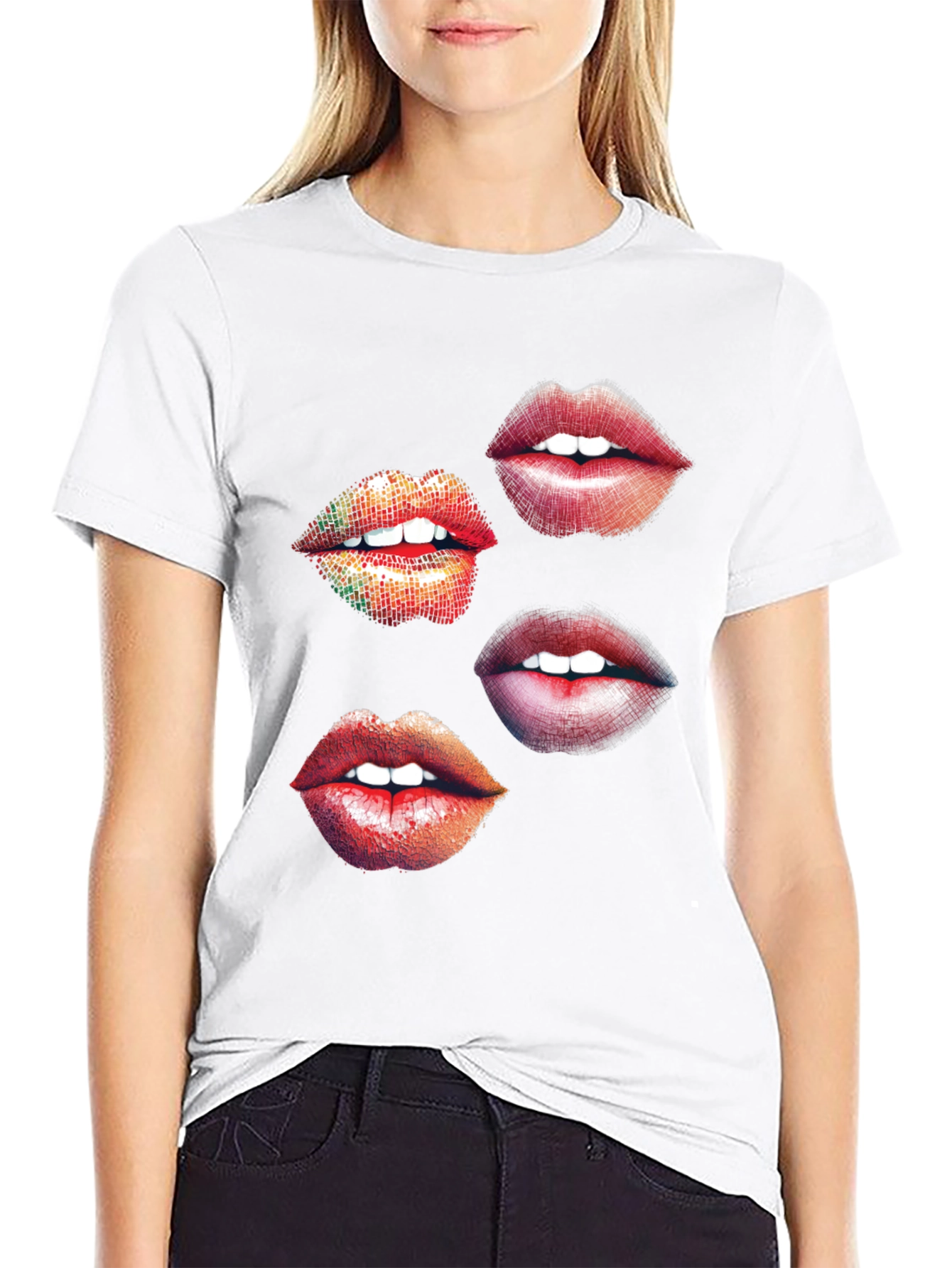 Lips Graphic Print Black T-Shirt