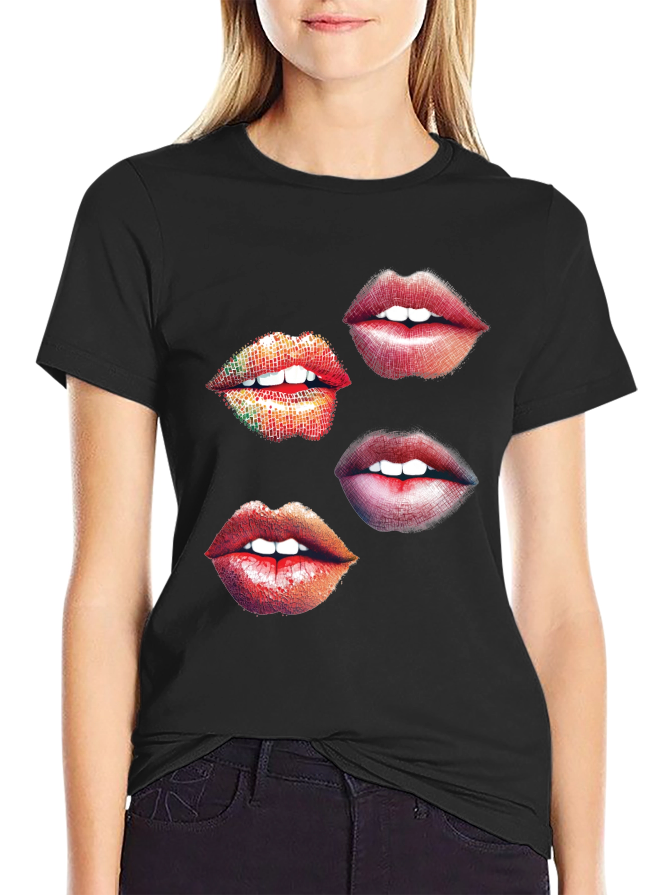 Lips Graphic Print Black T-Shirt