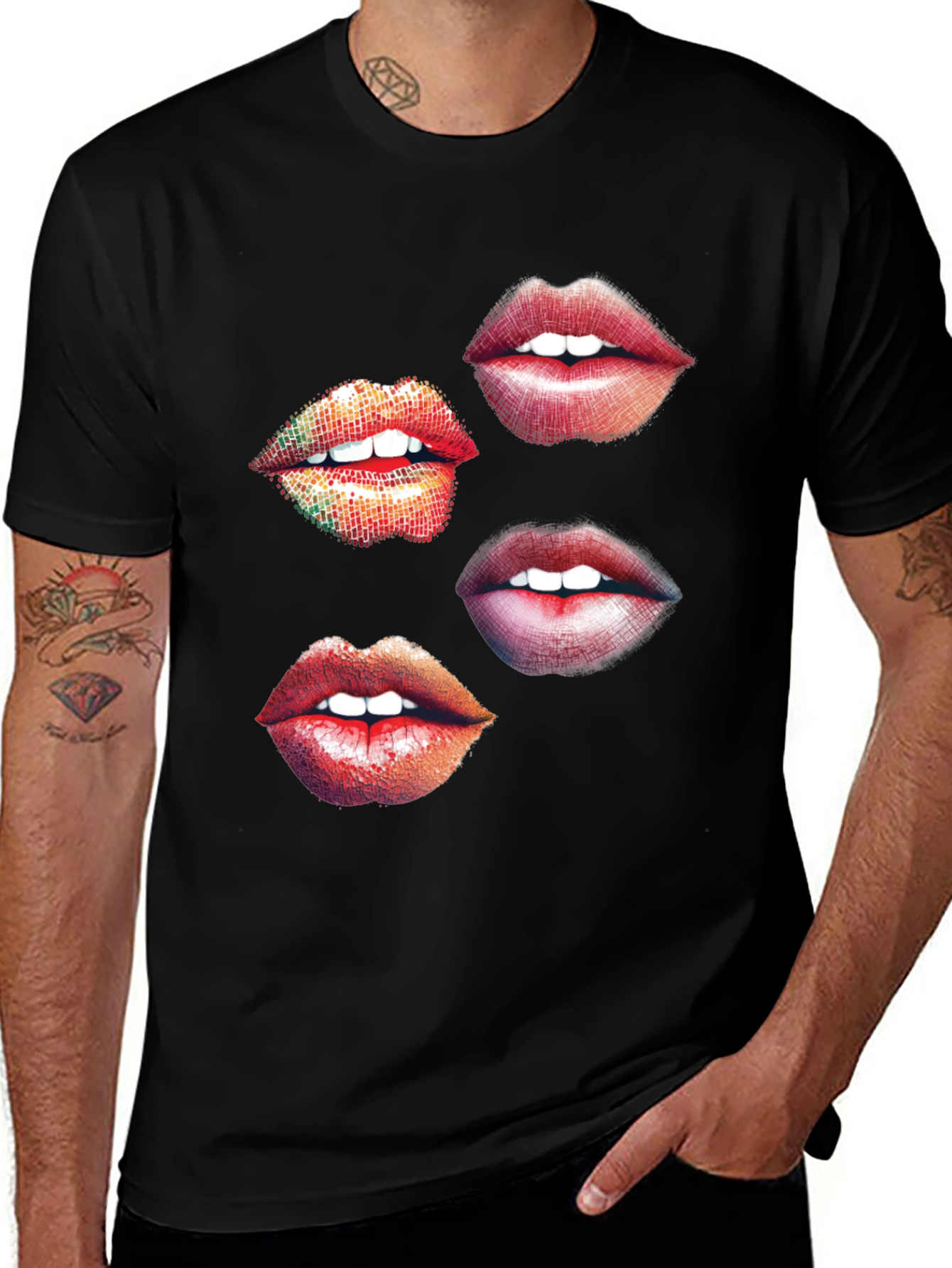 Lips Graphic Print Black T-Shirt