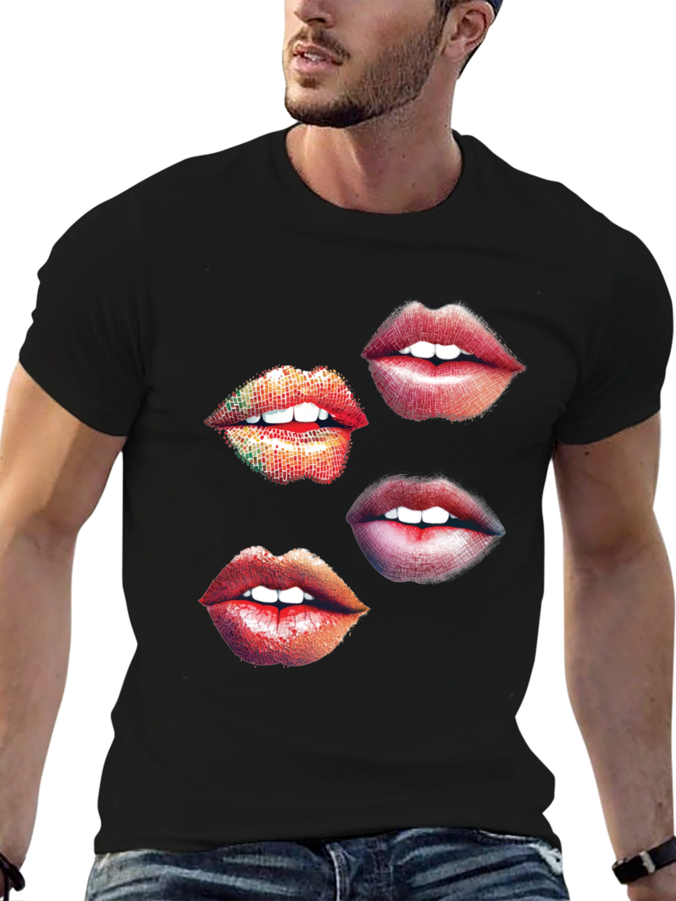Lips Graphic Print Black T-Shirt