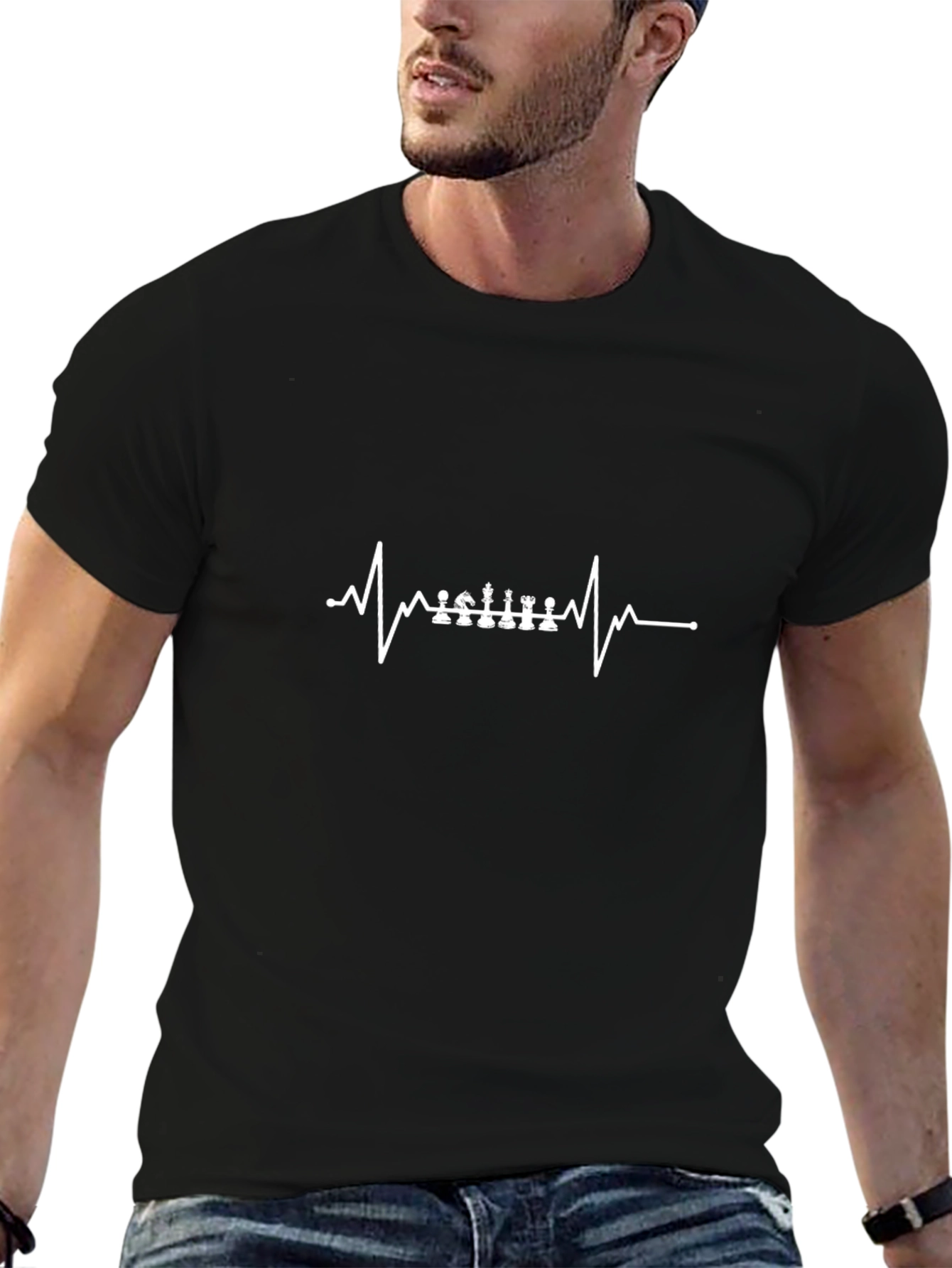 Chess Heartbeat Graphic Tee - Black Cotton T-Shirt