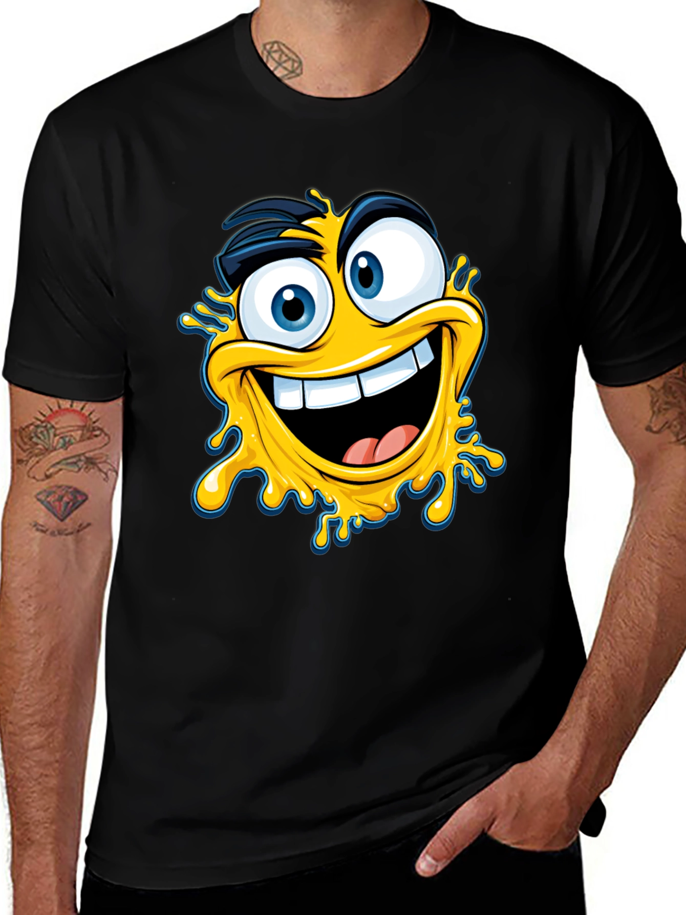Crazy Emoji Graphic Tee - Black Cotton T-Shirt