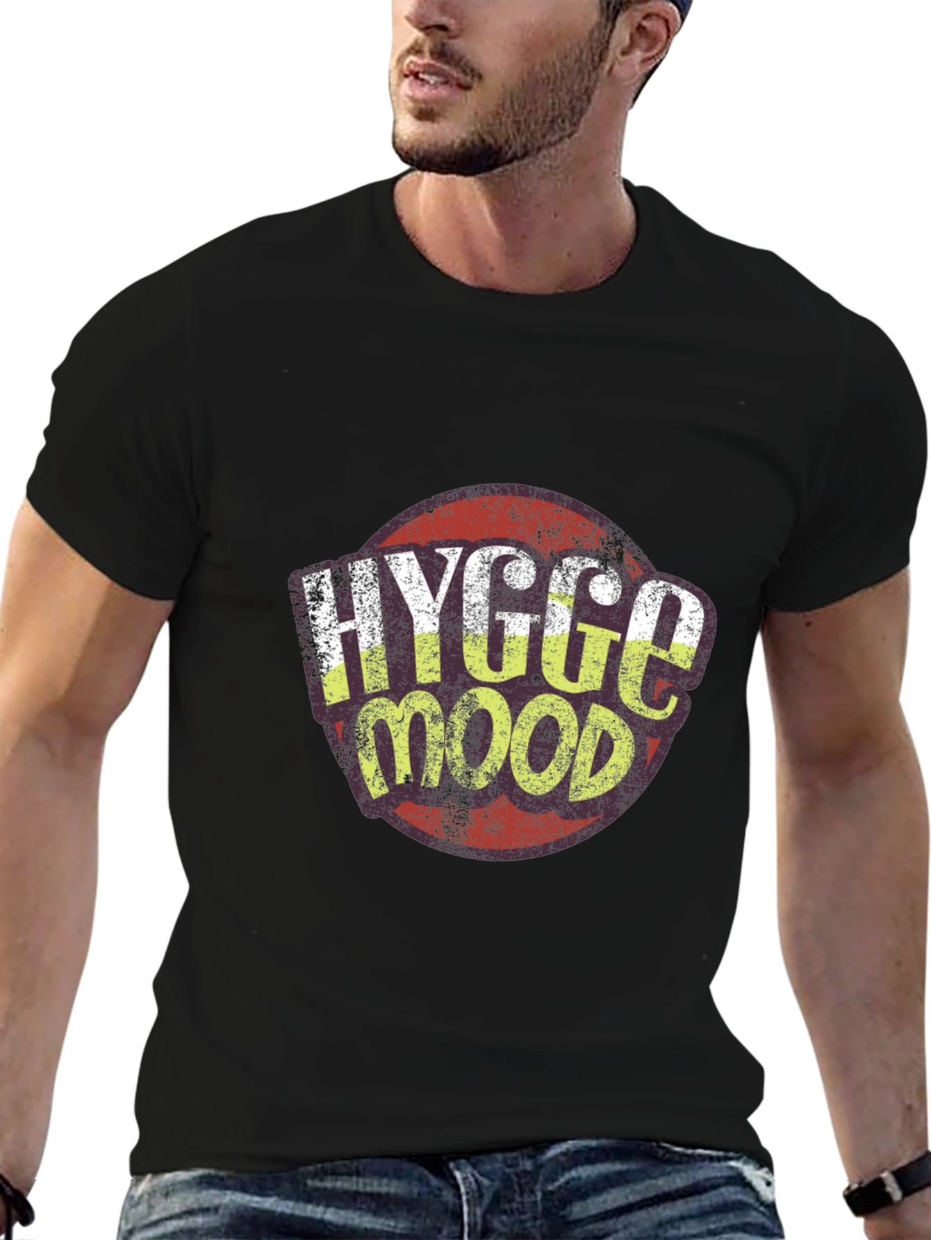Hygge Mood Graphic Tee - Black Crew Neck Shirt