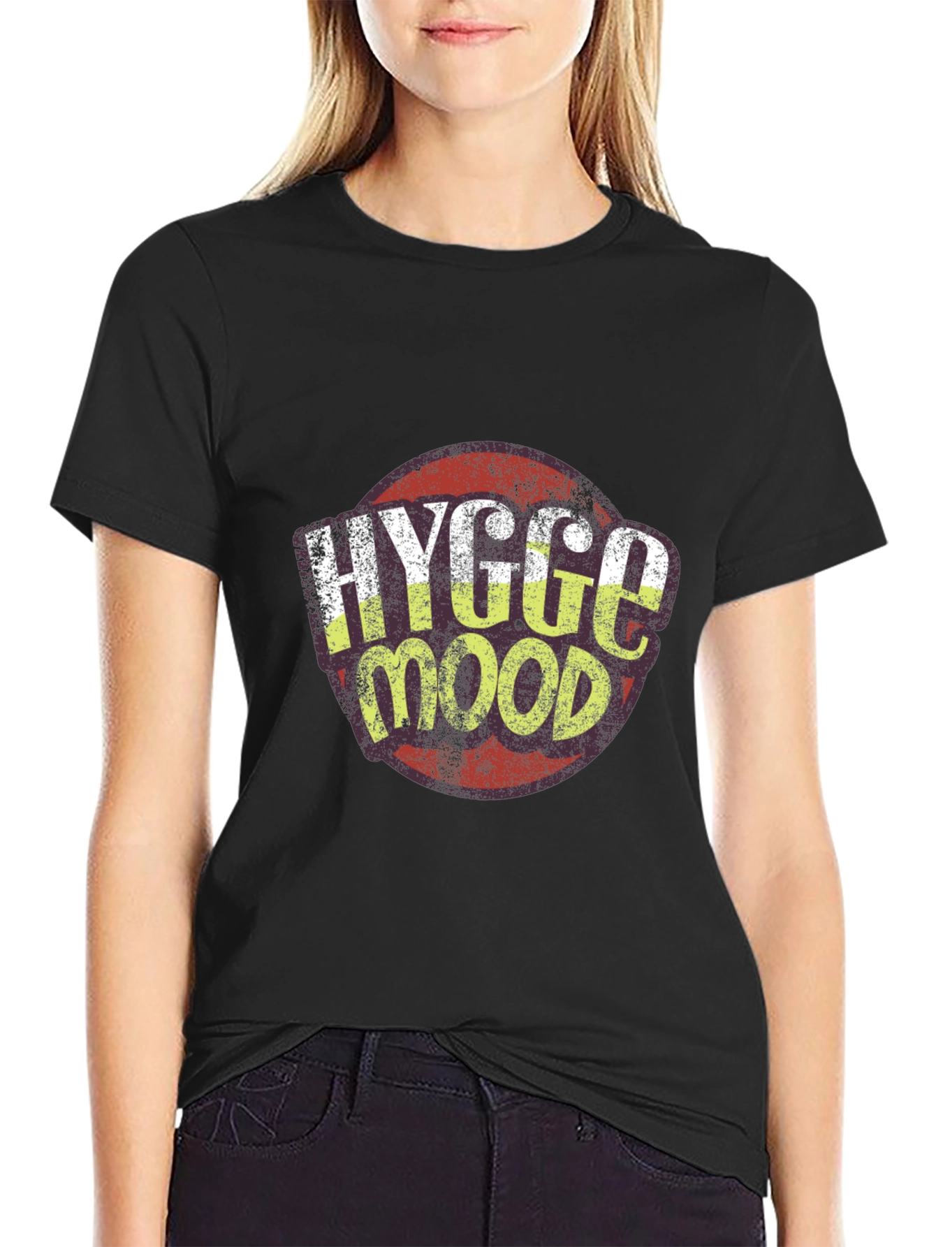 Hygge Mood Graphic Tee - Black Crew Neck Shirt