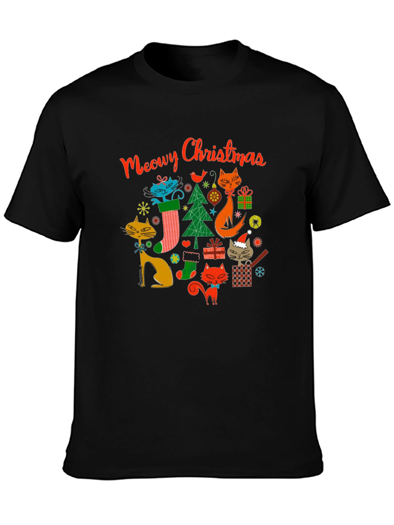 Meowy Christmas Cat T-Shirt - Holiday Novelty Tee