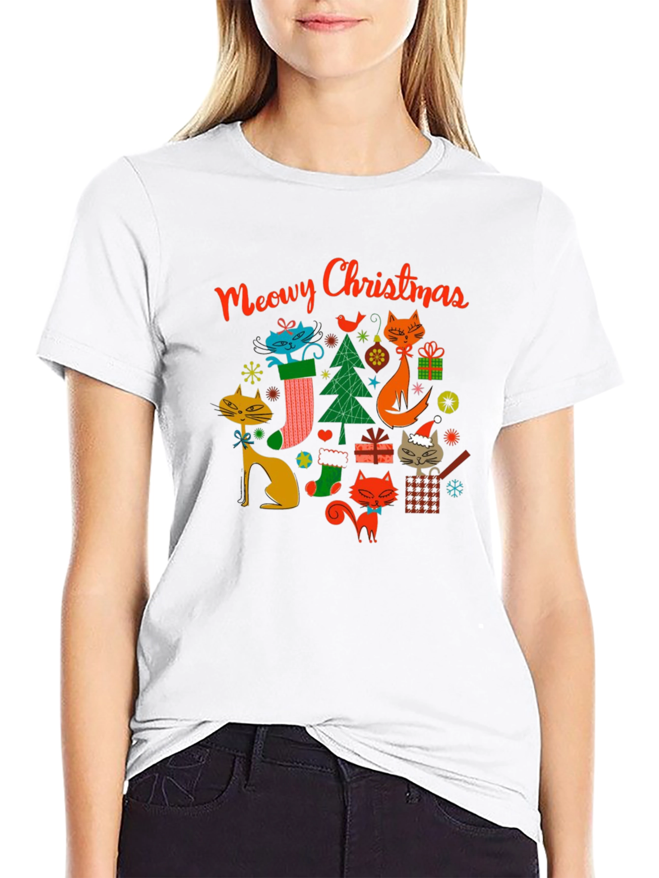 Meowy Christmas Cat T-Shirt - Holiday Novelty Tee
