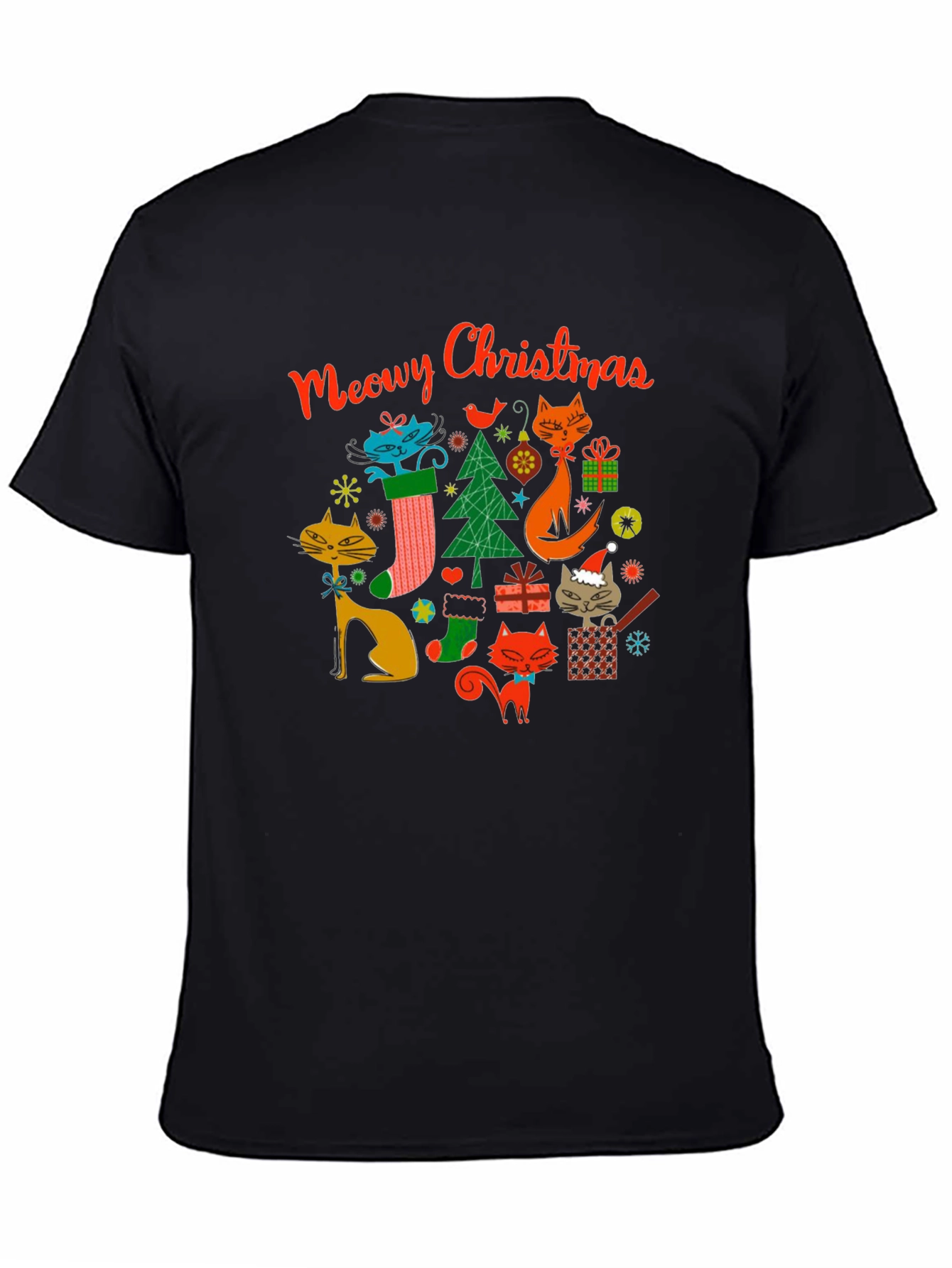 Meowy Christmas Cat T-Shirt - Holiday Novelty Tee