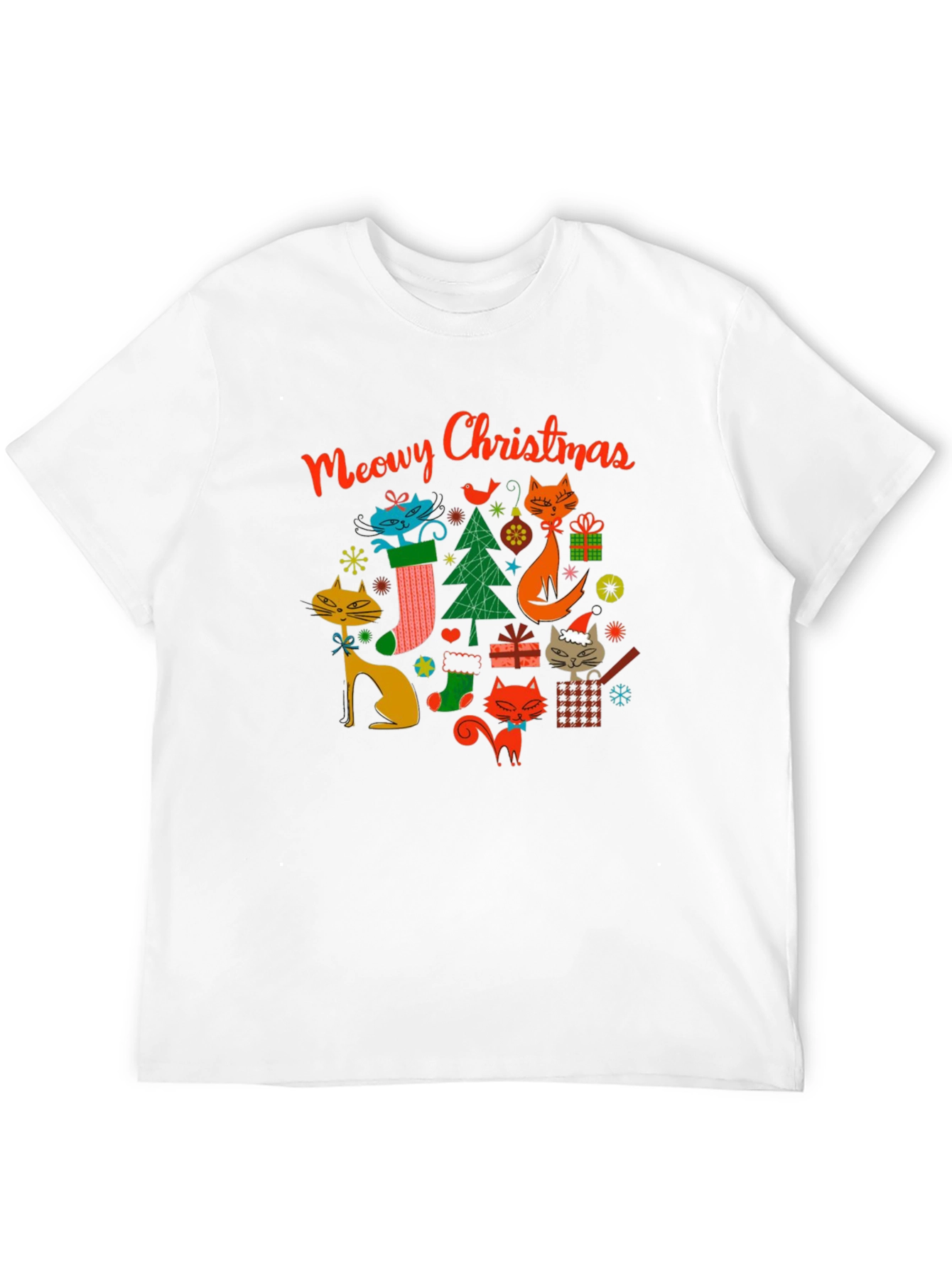 Meowy Christmas Cat T-Shirt - Holiday Novelty Tee