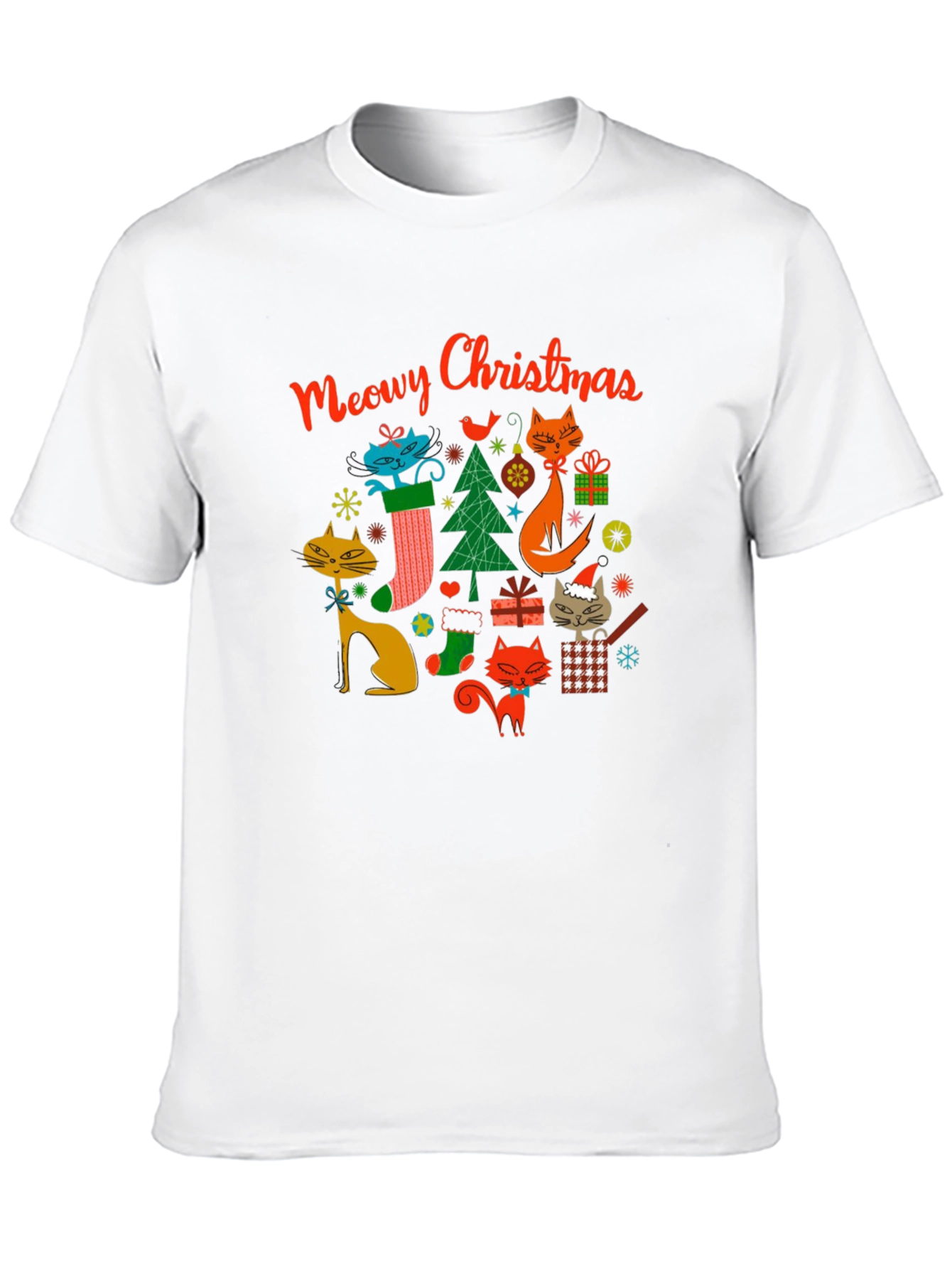 Meowy Christmas Cat T-Shirt - Holiday Novelty Tee
