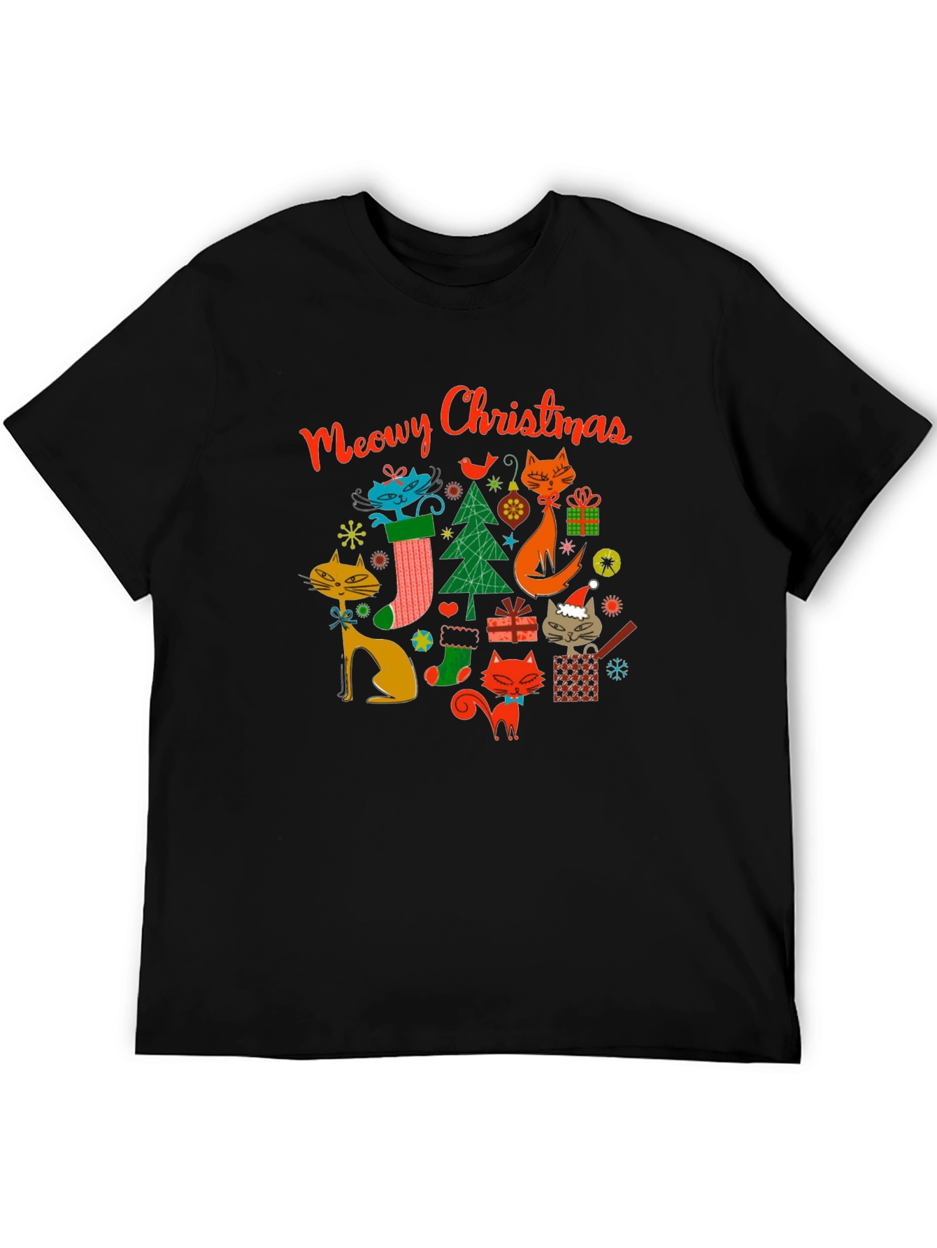 Meowy Christmas Cat T-Shirt - Holiday Novelty Tee