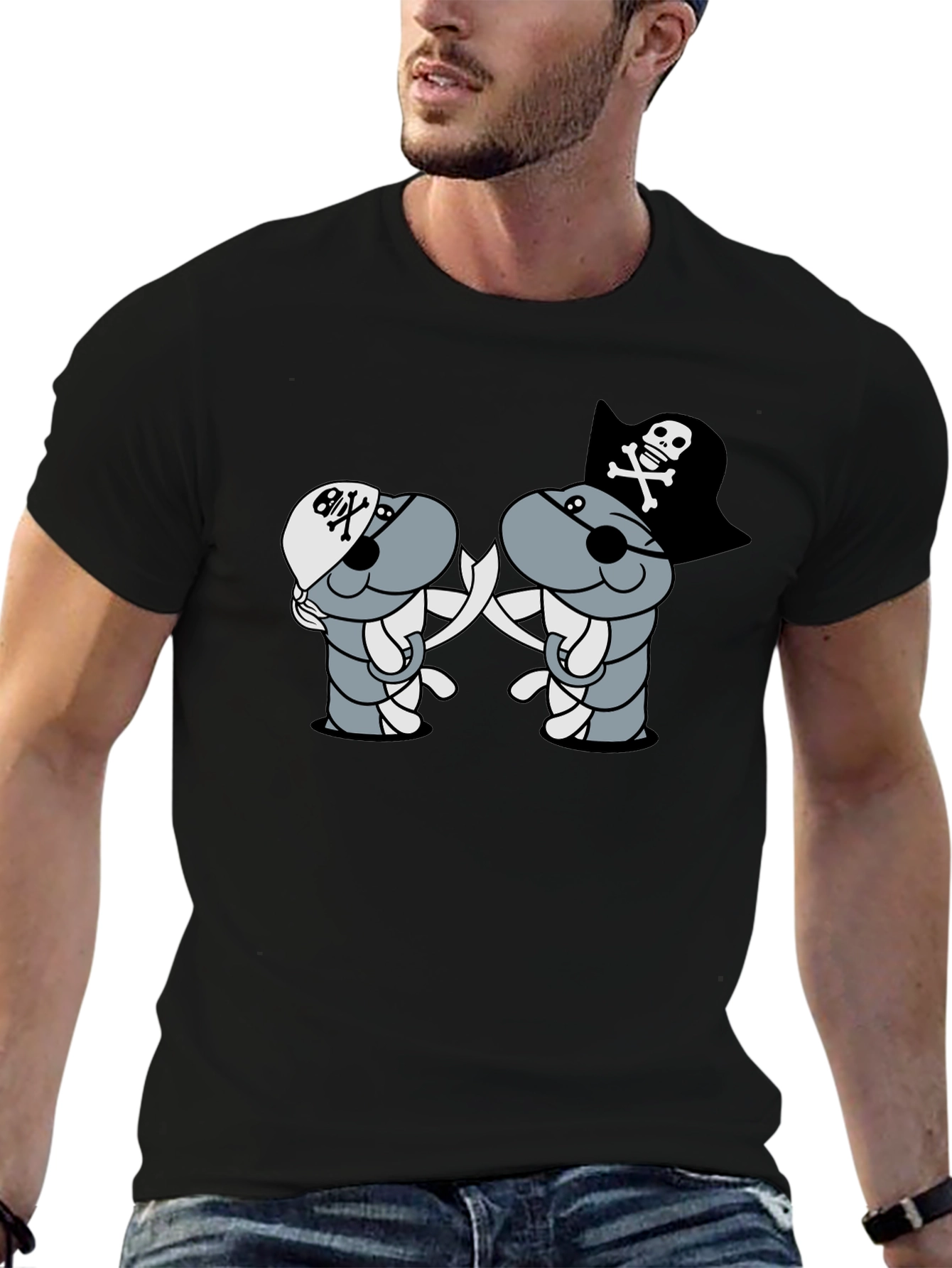 Pirate Cartoon T-Shirt - Black