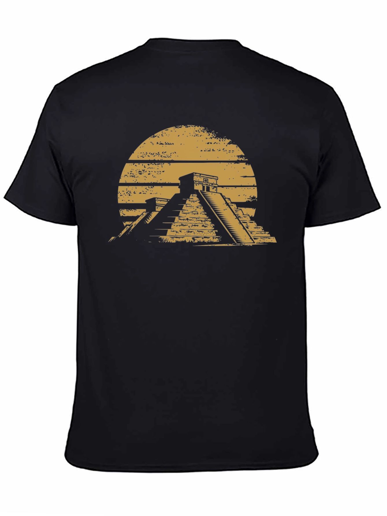 Aztec Pyramid Graphic Tee - Black Cotton T-Shirt
