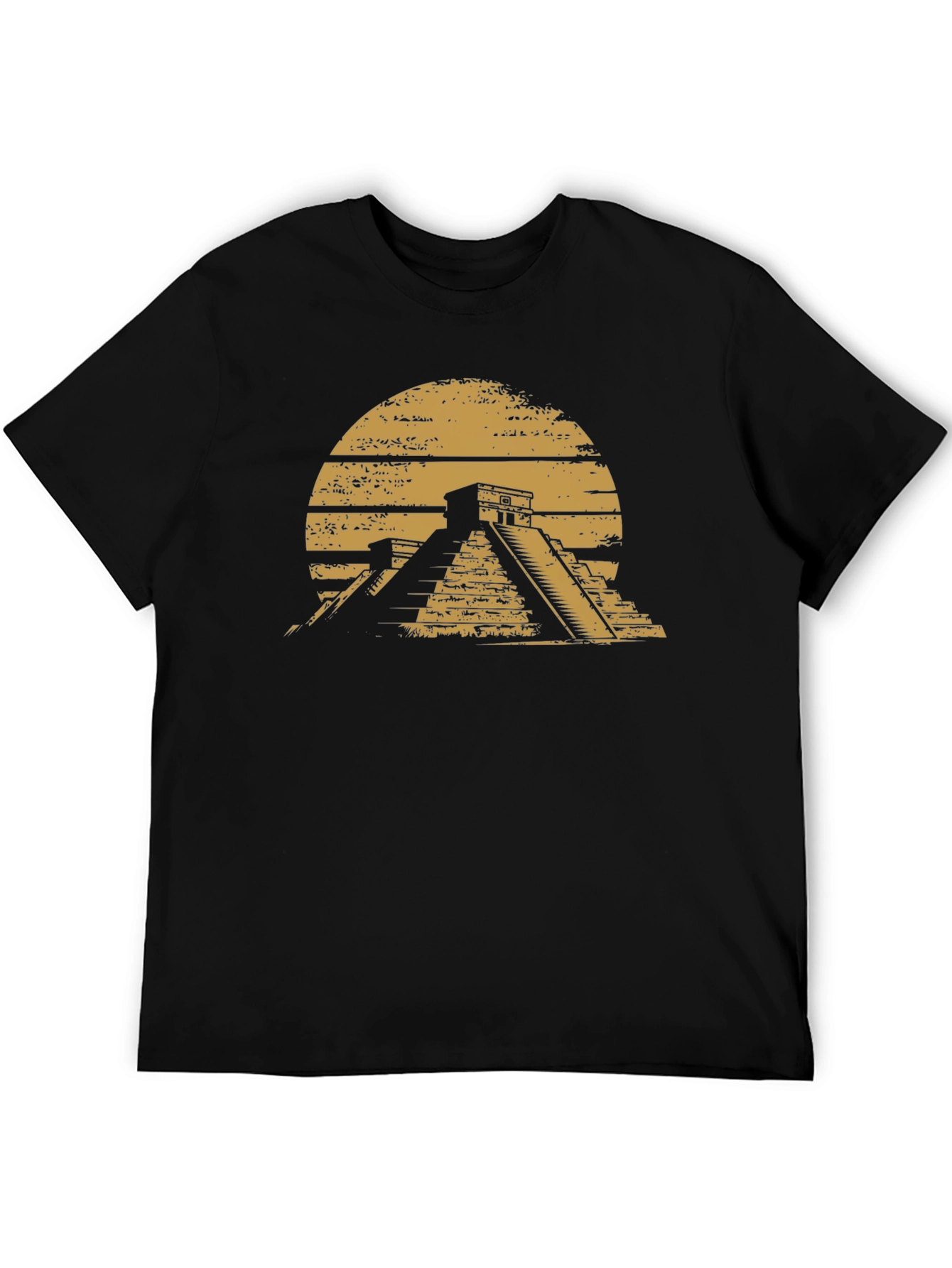 Aztec Pyramid Graphic Tee - Black Cotton T-Shirt