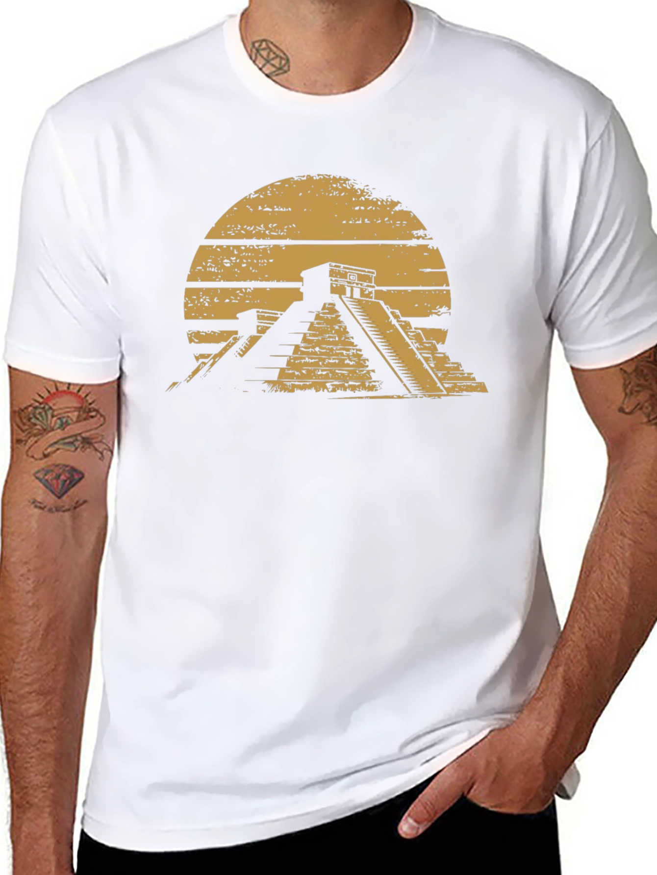 Aztec Pyramid Graphic Tee - Black Cotton T-Shirt