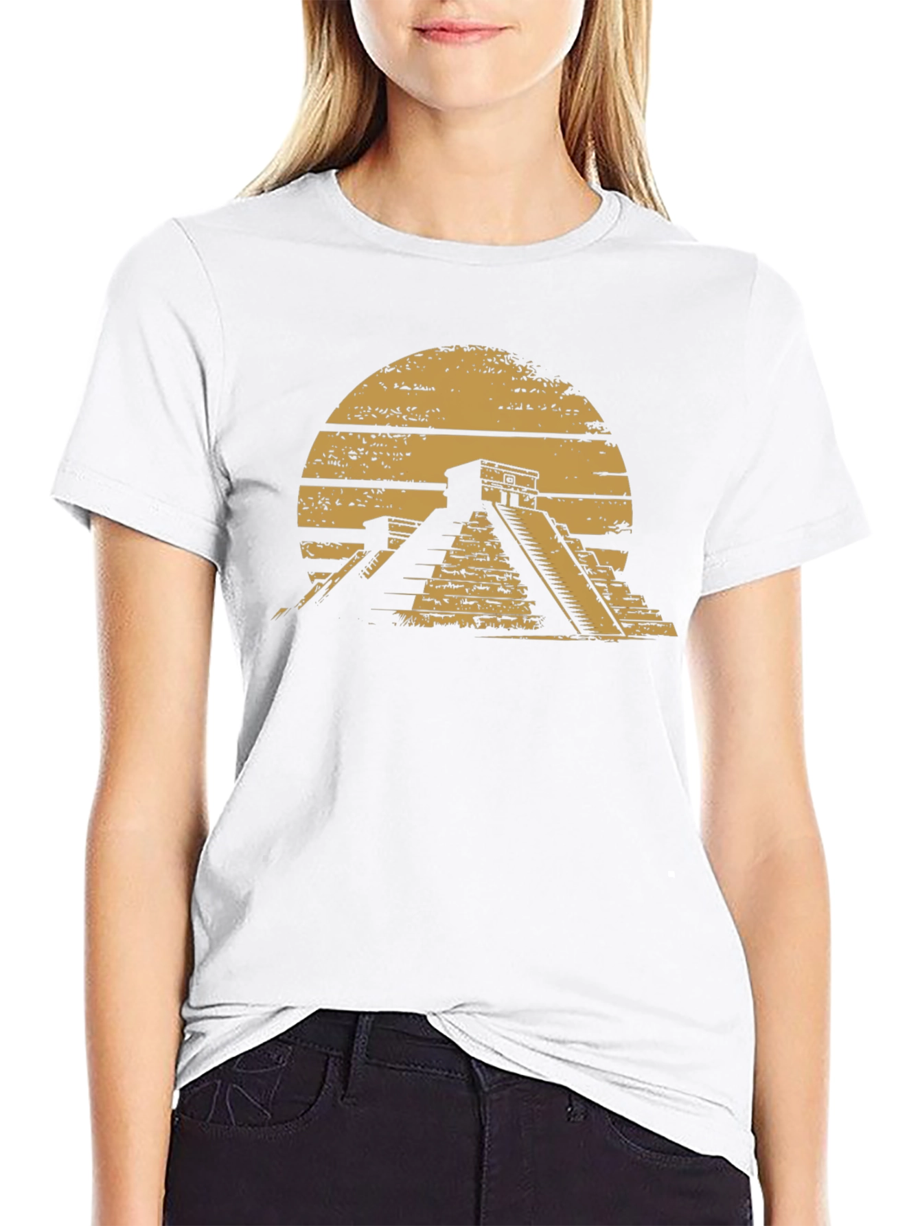Aztec Pyramid Graphic Tee - Black Cotton T-Shirt