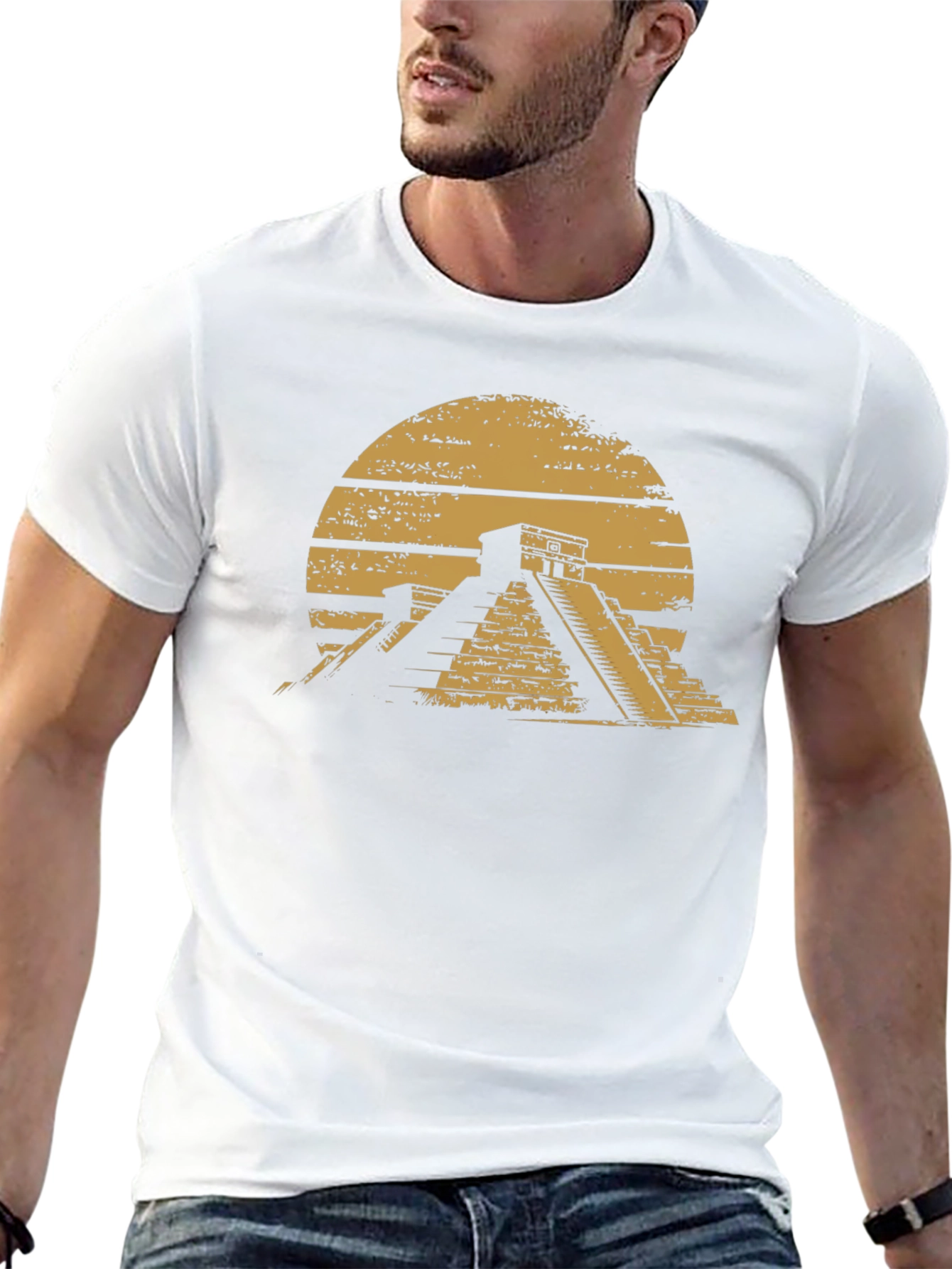 Aztec Pyramid Graphic Tee - Black Cotton T-Shirt