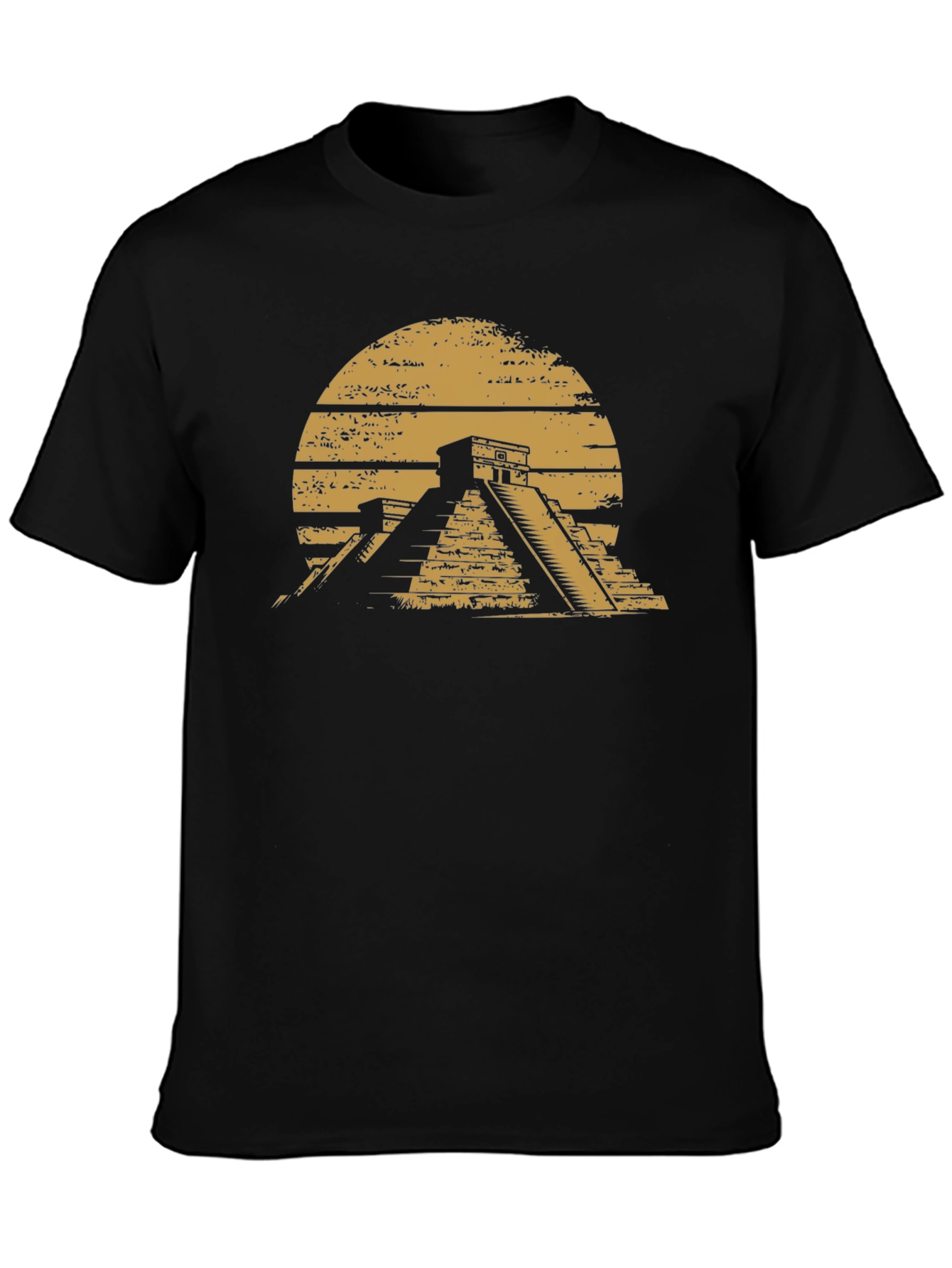 Aztec Pyramid Graphic Tee - Black Cotton T-Shirt