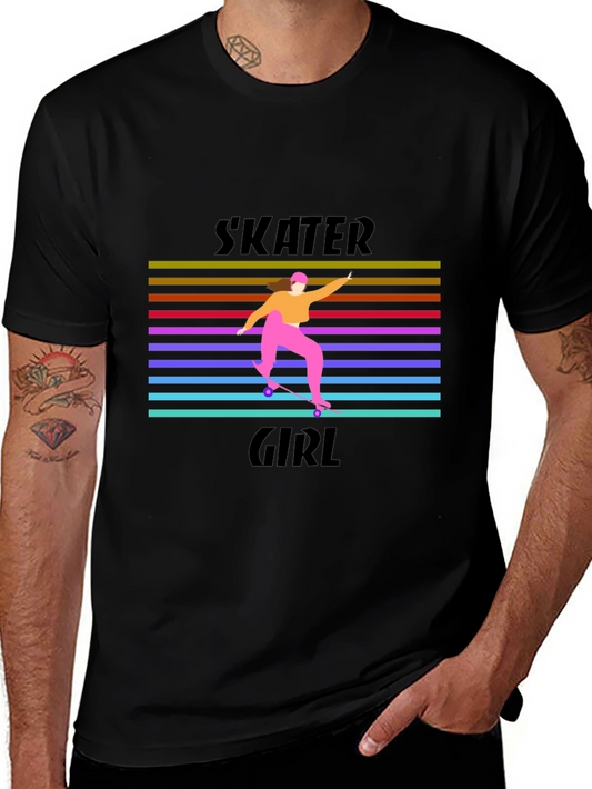 Skater Girl Retro T-Shirt - Black