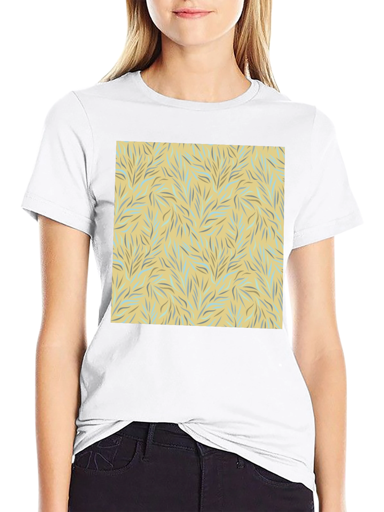 Trendy Black Tee with Abstract Leaf Design