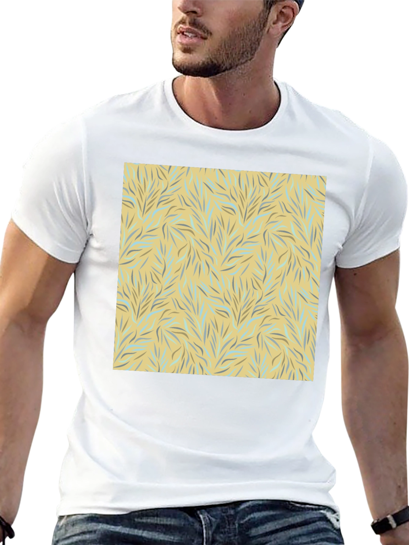 Trendy Black Tee with Abstract Leaf Design