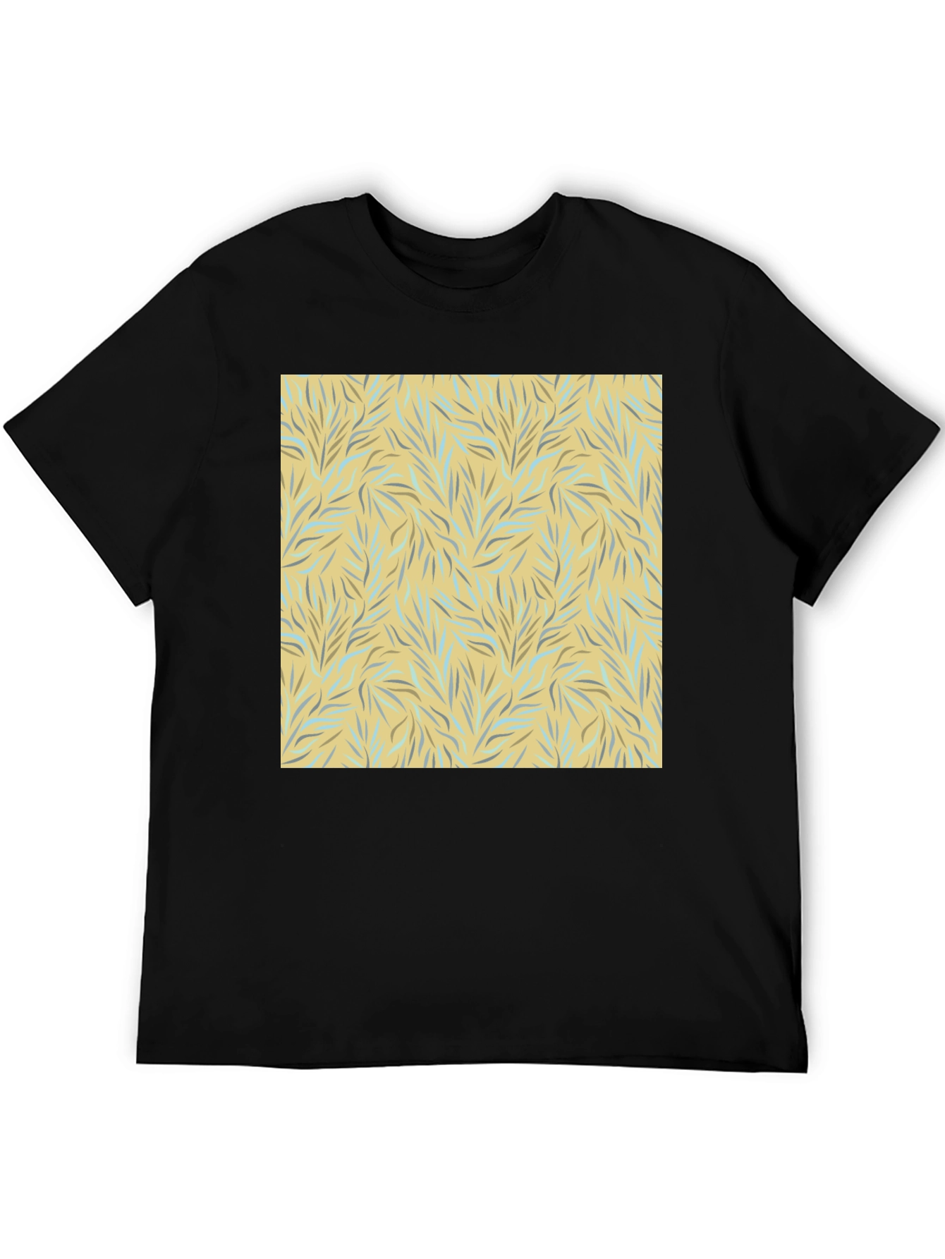 Trendy Black Tee with Abstract Leaf Design
