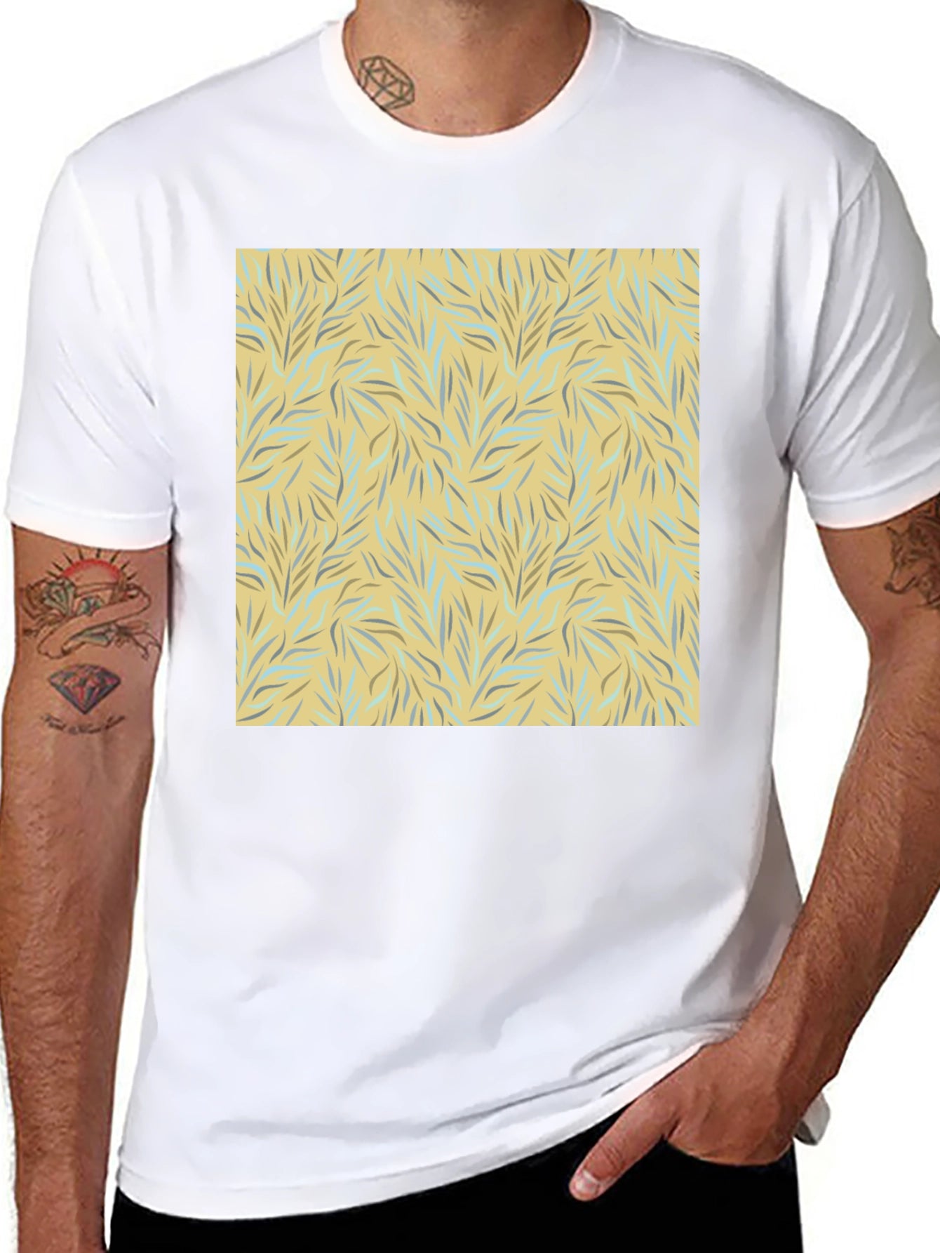 Trendy Black Tee with Abstract Leaf Design