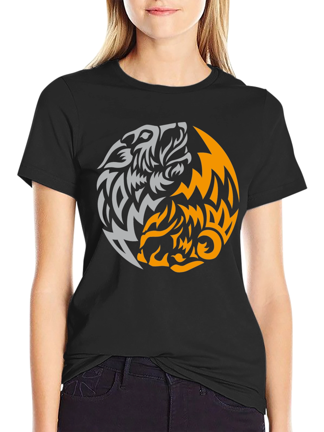 Yin Yang Wolves Graphic Tee - Black