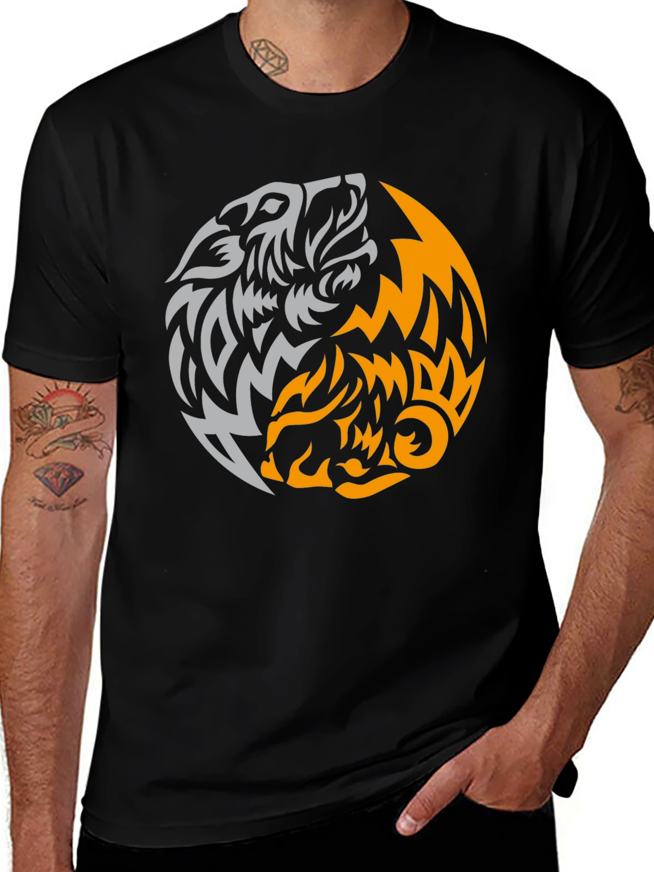 Yin Yang Wolves Graphic Tee - Black