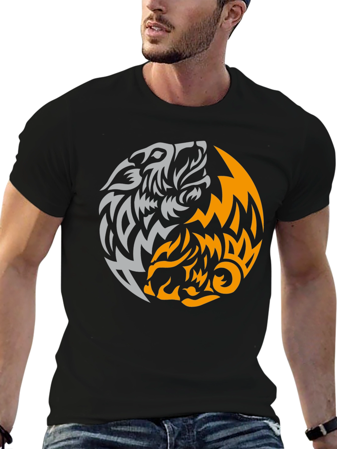 Yin Yang Wolves Graphic Tee - Black