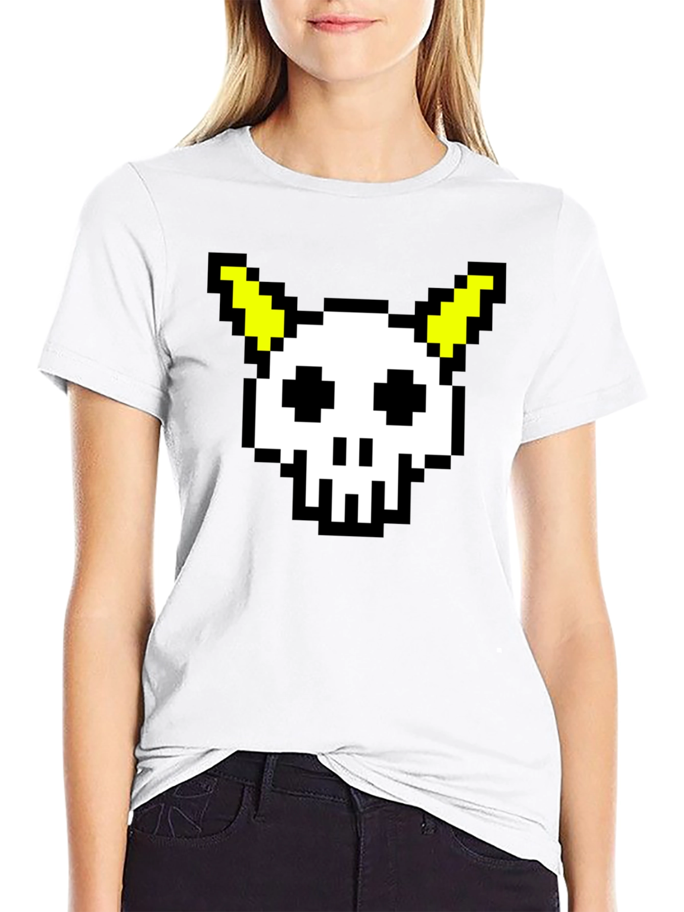 Pixel Skull & Horns Black T-Shirt