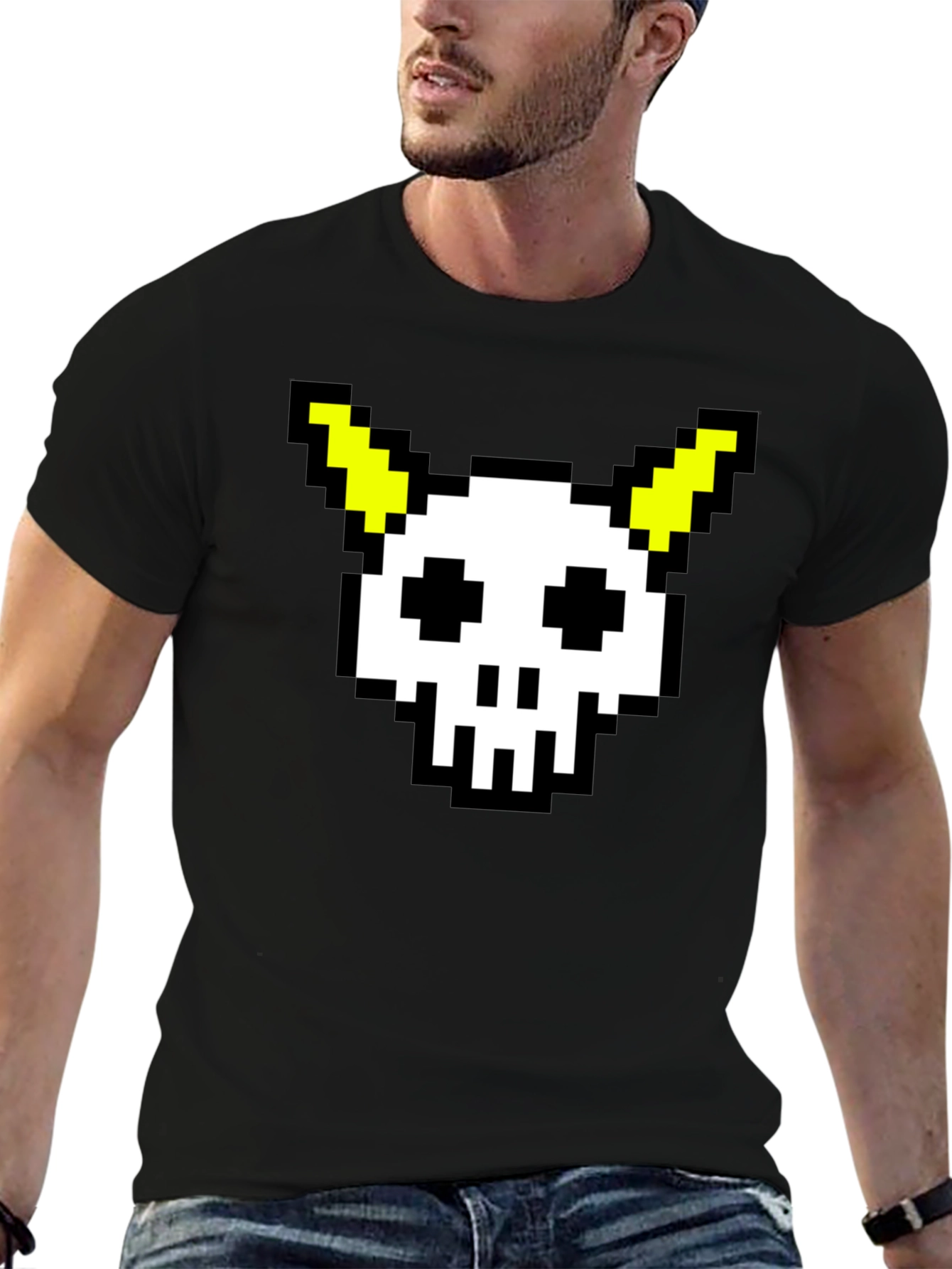 Pixel Skull & Horns Black T-Shirt