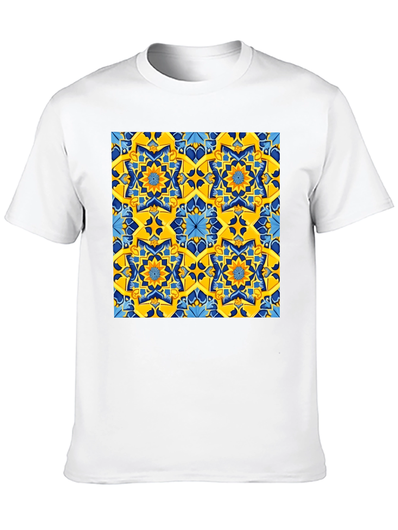 Geometric Pattern T-Shirt - Vivid Yellow & Blue Design
