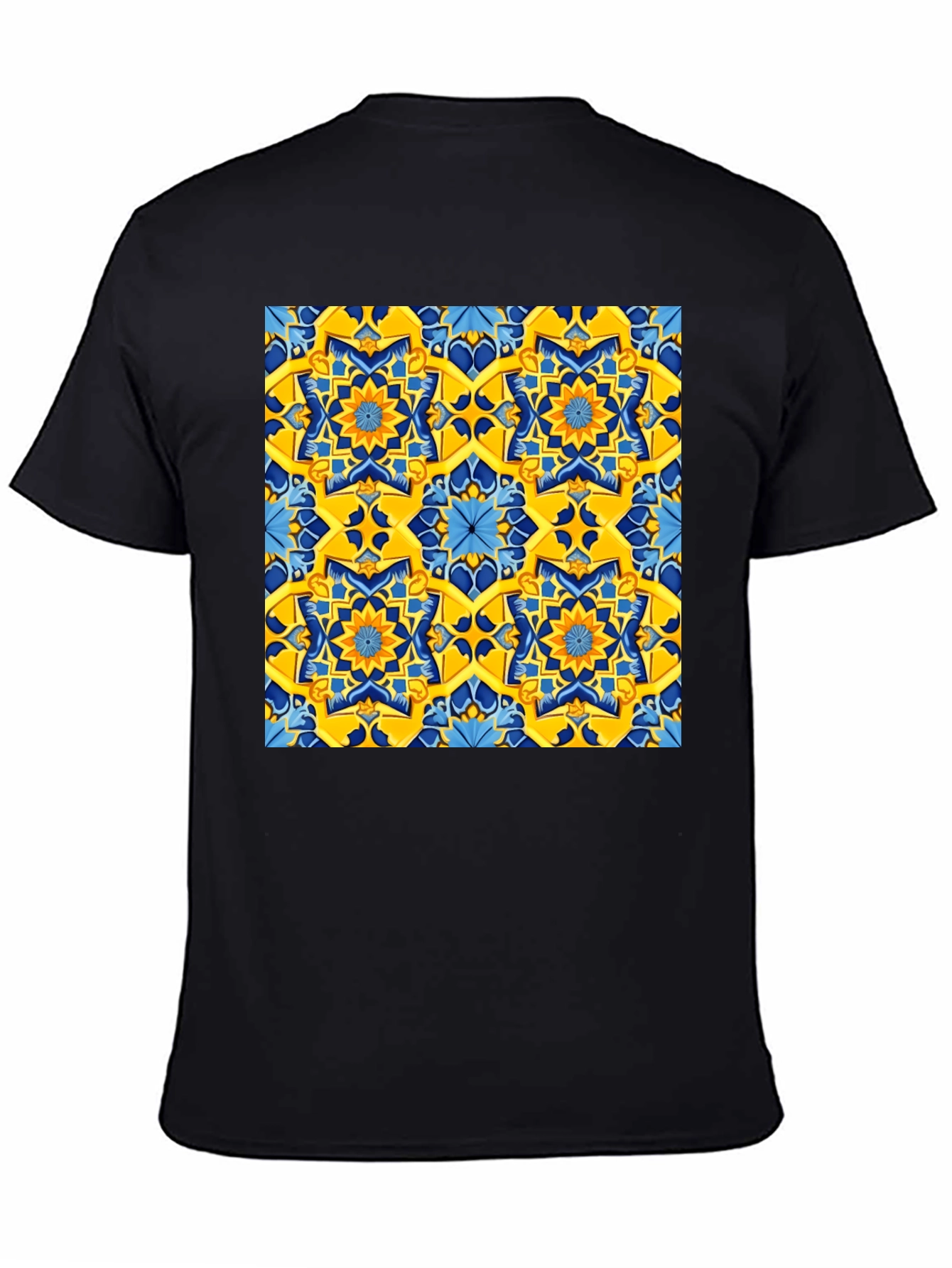 Geometric Pattern T-Shirt - Vivid Yellow & Blue Design