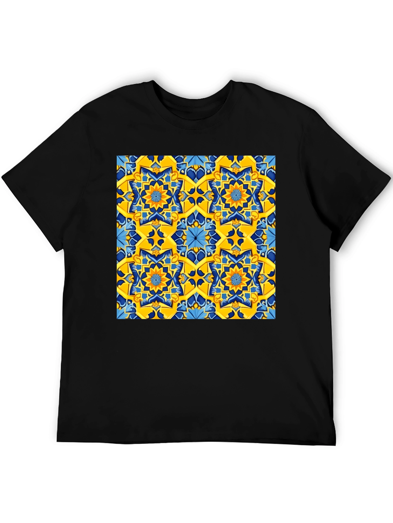 Geometric Pattern T-Shirt - Vivid Yellow & Blue Design
