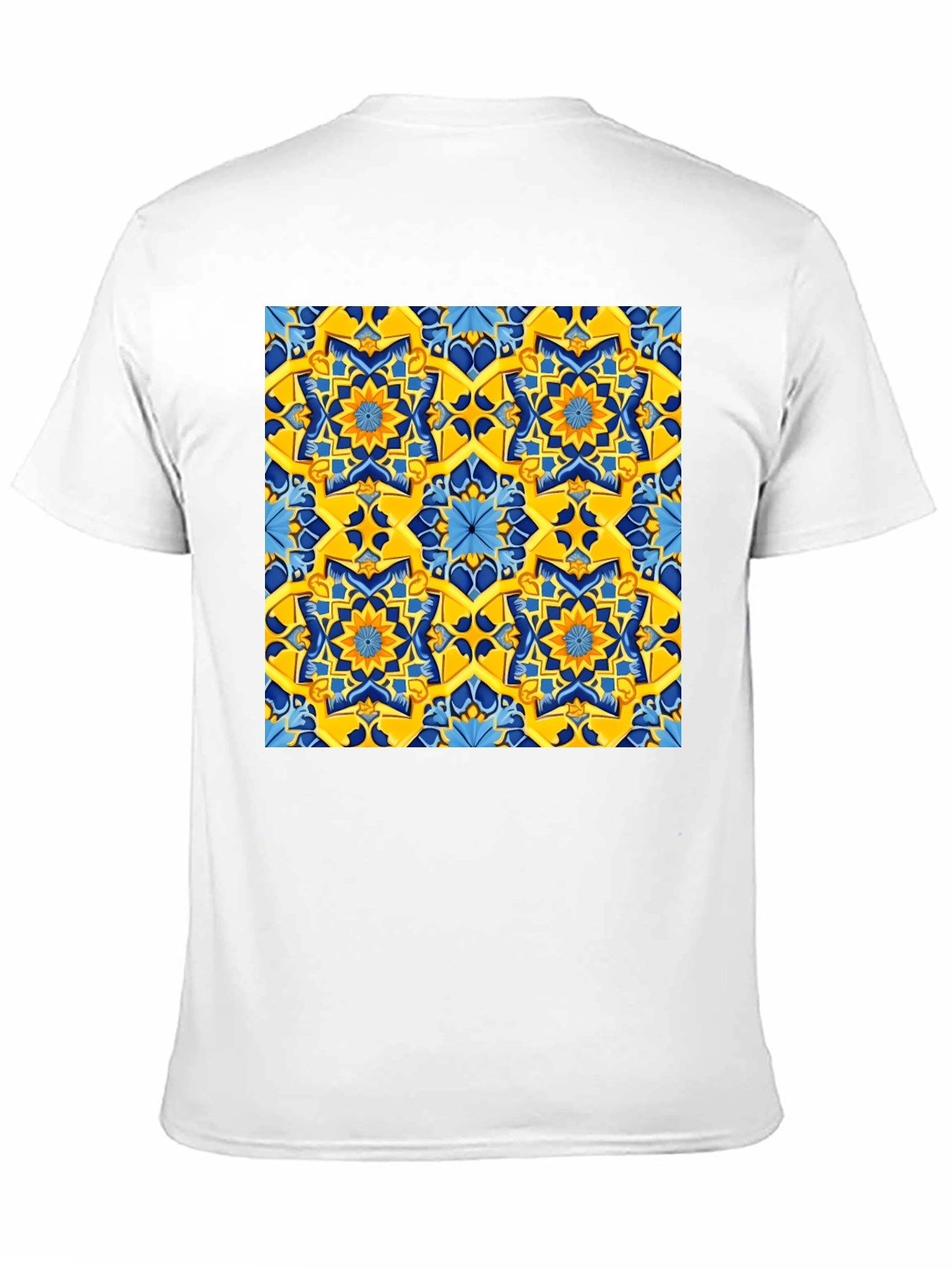 Geometric Pattern T-Shirt - Vivid Yellow & Blue Design