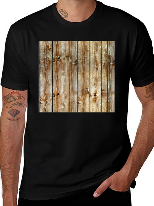 Rustic Wood Grain Print Black T-Shirt