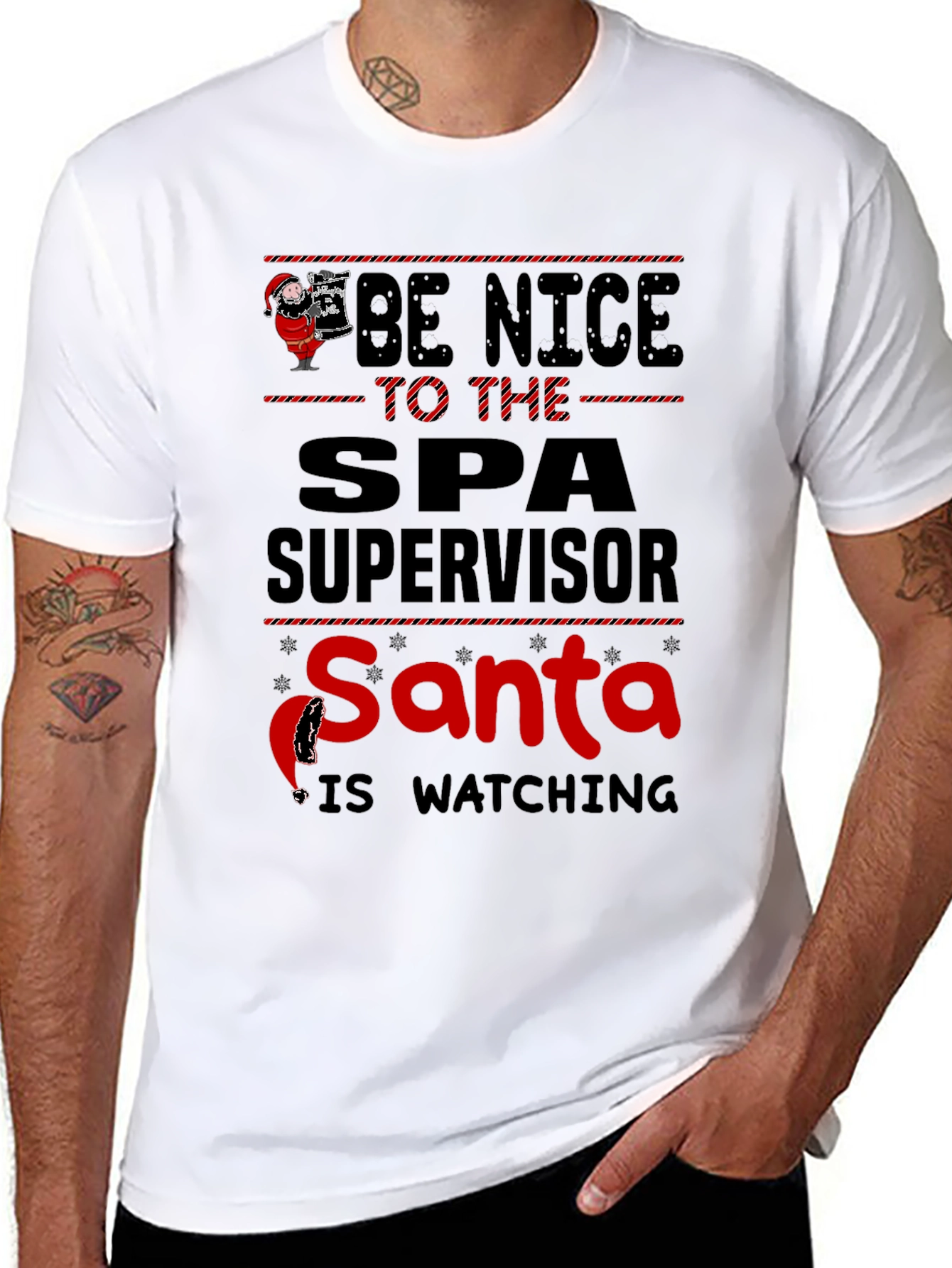 Be Nice to Spa Supervisor Santa Watching T-Shirt