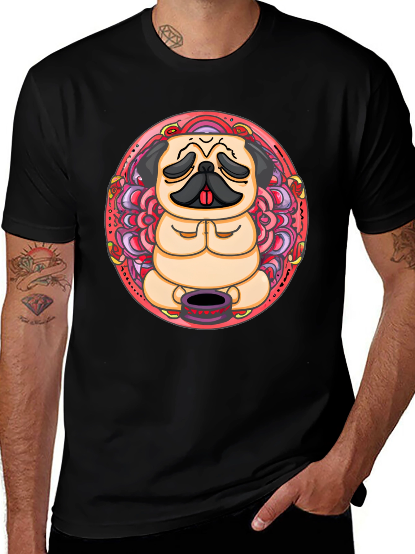 Zen Pug Graphic T-Shirt - Meditating Dog Tee