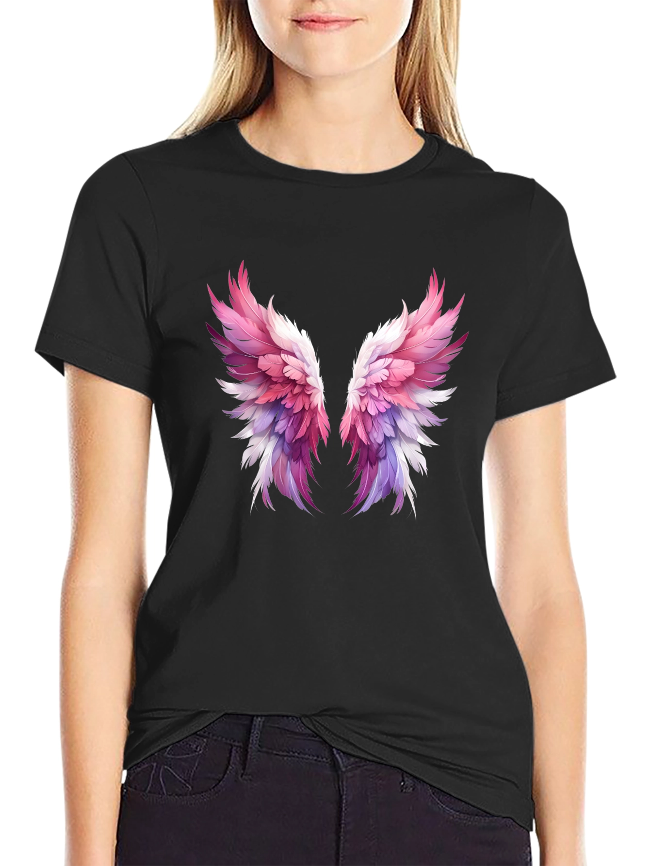 Winged Graphic Tee - Trendy Feather Print Shirt