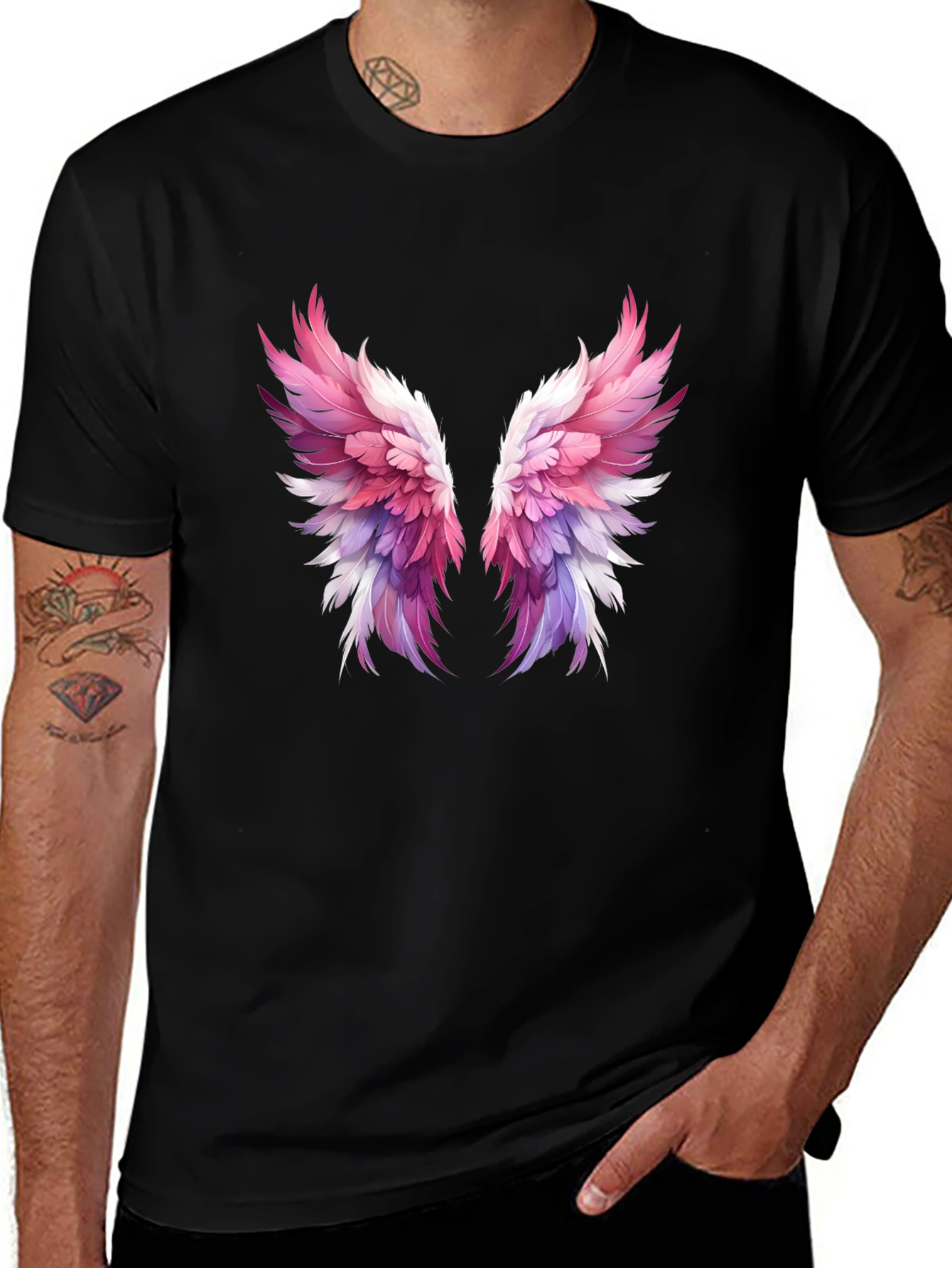Winged Graphic Tee - Trendy Feather Print Shirt