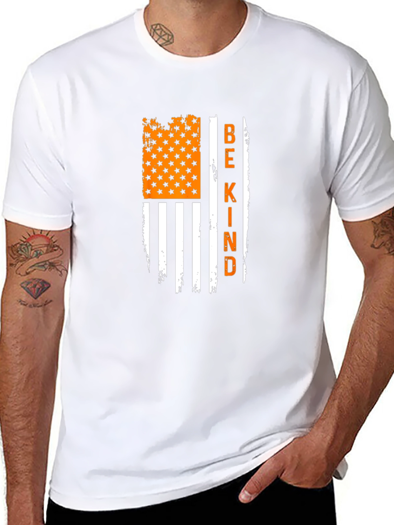 Be Kind Graphic Tee: Distressed American Flag T-Shirt