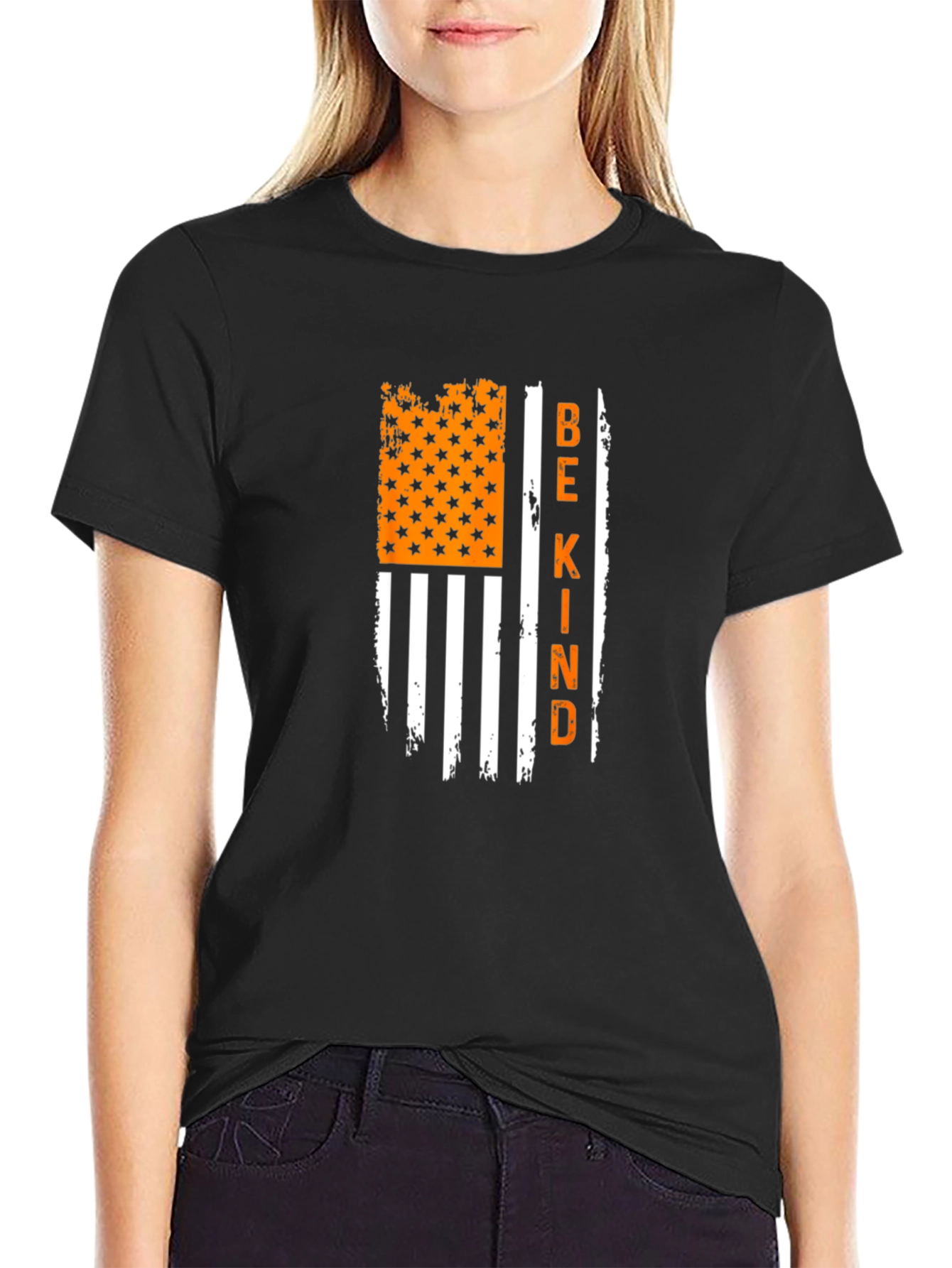 Be Kind Graphic Tee: Distressed American Flag T-Shirt