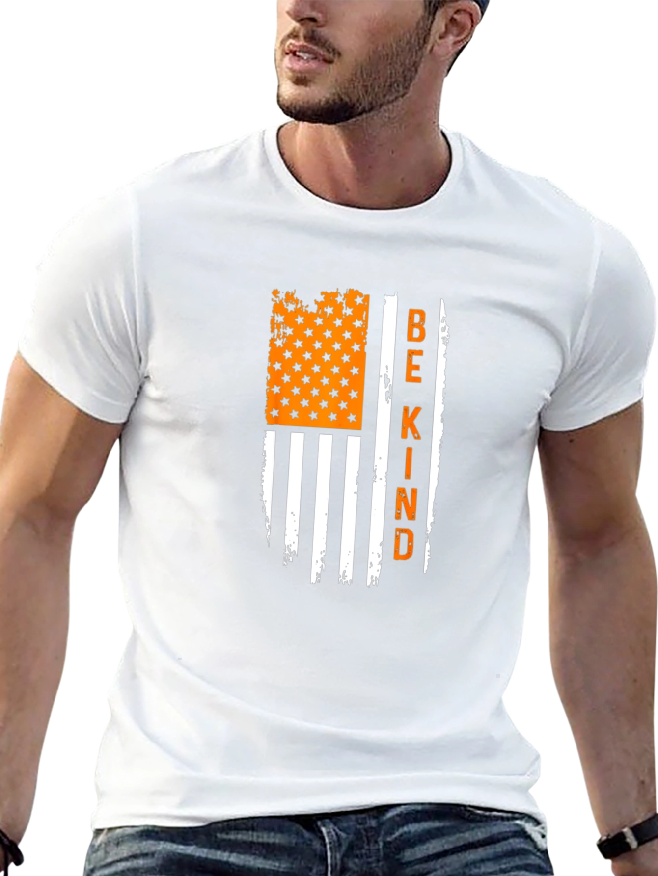 Be Kind Graphic Tee: Distressed American Flag T-Shirt