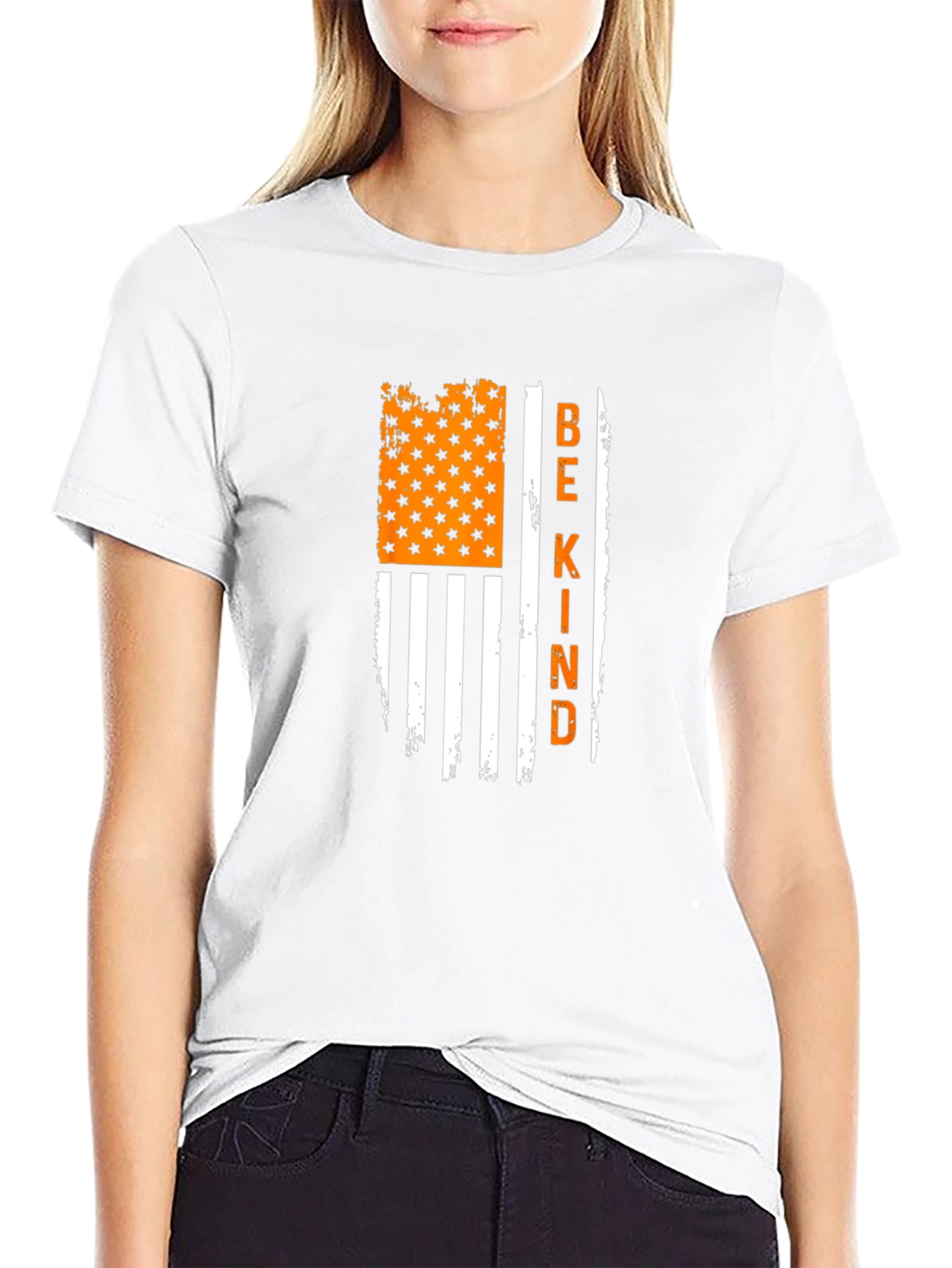 Be Kind Graphic Tee: Distressed American Flag T-Shirt
