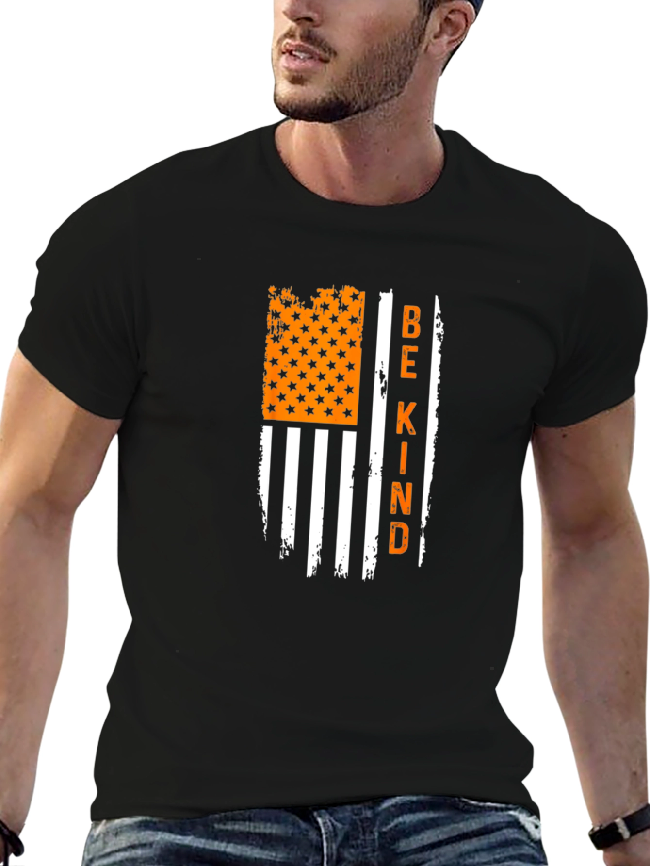 Be Kind Graphic Tee: Distressed American Flag T-Shirt