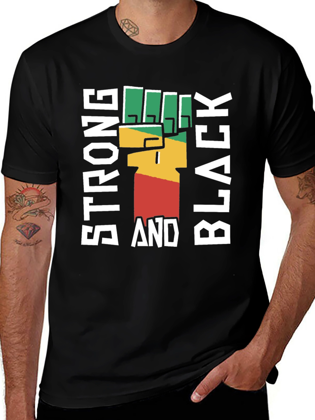 Strong And Black Fist Graphic Tee - Empowering Design